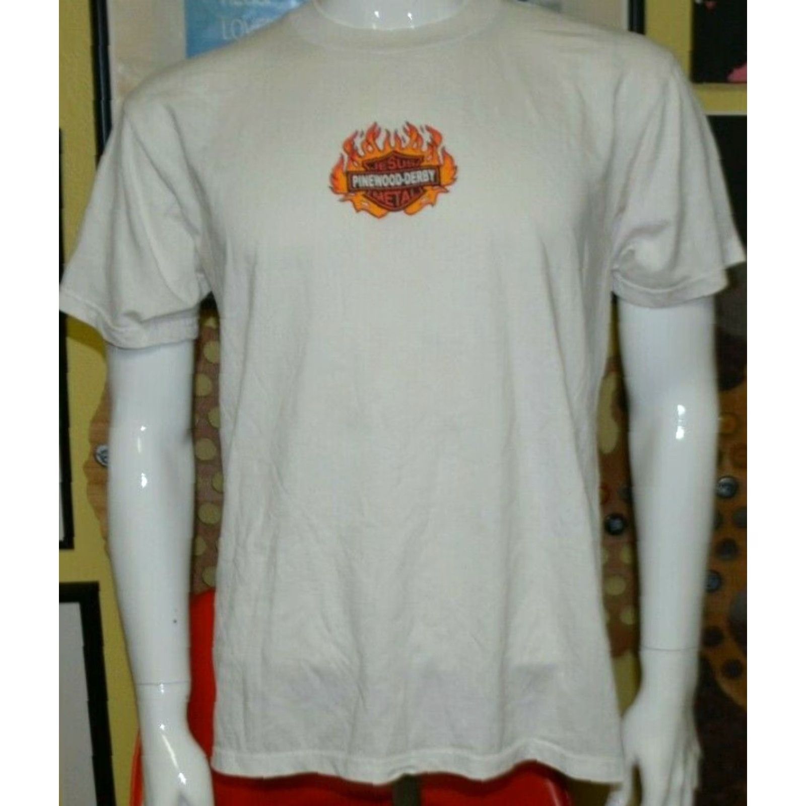 Jerzees VTG Pinewood Derby Band Jesus Metal T Shirt Medium Toledo OH Christian Rock Jerzees White Cotton Blend Short Sleeve Graphic Tee Men's M Size US M / EU 48-50 / 2 - 2 Thumbnail