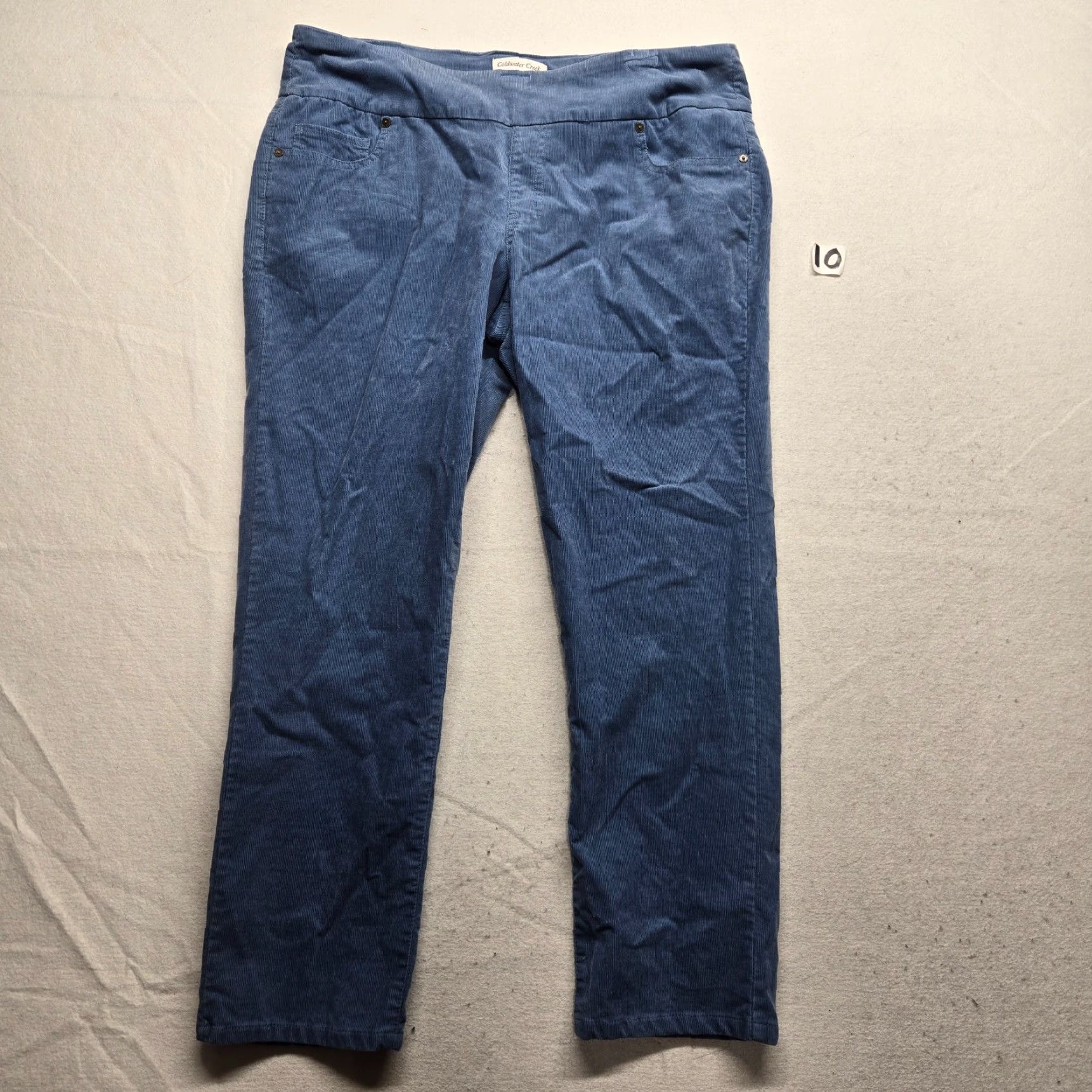 Vintage VENEZIA VITALE Solid Blue Elastic Waist Stretch Straight Leg Pants 14P Petite Women Size 36" / US 14 / IT 50 - 2 Thumbnail