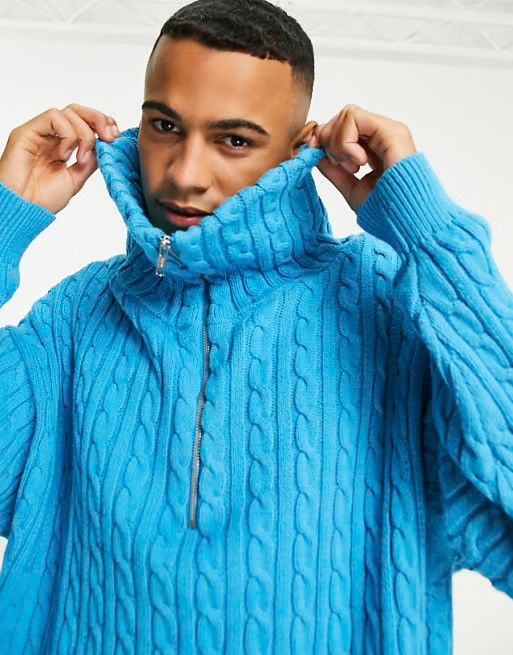 Asos ASOS DESIGN chunky cable knit half zip sweater Size US L / EU 52-54 / 3 - 1 Thumbnail