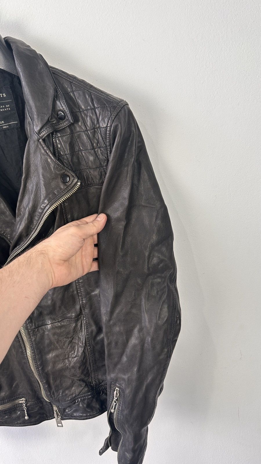 Allsaints AllSaints Conroy Men Leather Biker Jacket Quilted Double Zip Size US L / EU 52-54 / 3 - 12 Thumbnail