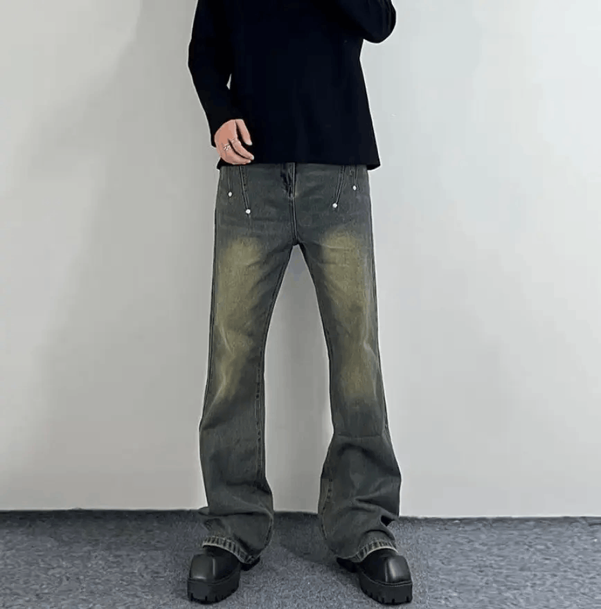 Japanese Brand × Vintage Street Vintage Y2K Rivet Design Micro Flare Jeans Size US 32 / EU 48 - 1 Thumbnail