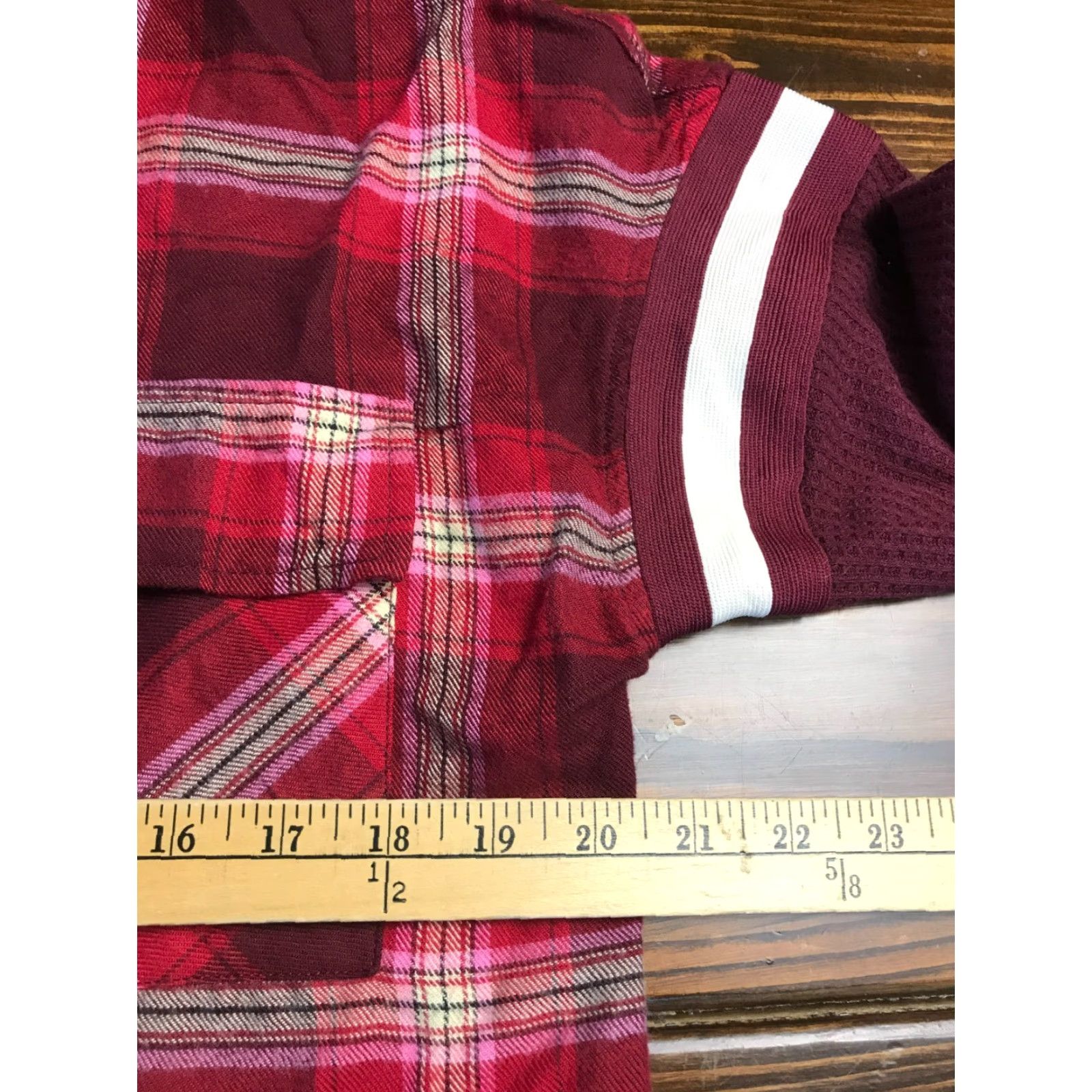 Vintage SO Shirt Women's Medium Button-Up Plaid Red Cream Burgundy Shirtress? Size M / US 6-8 / IT 42-44 - 3 Thumbnail