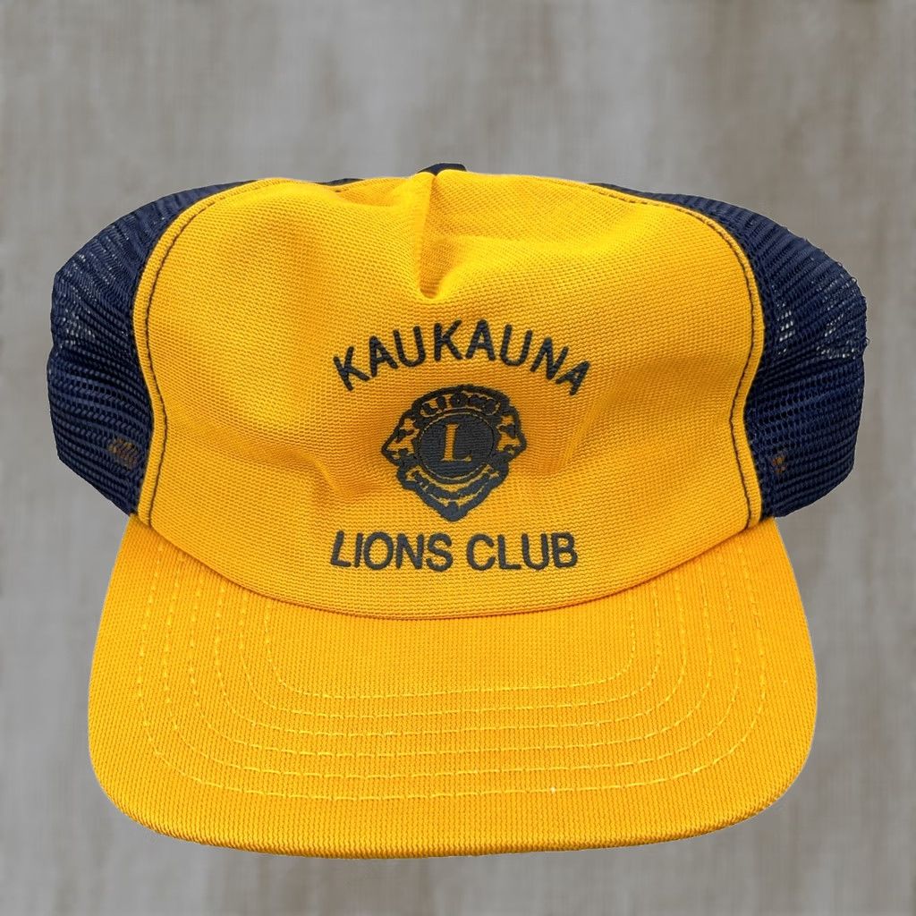 Vintage Revised Title: Vintage Lions Club Trucker Hat Cap Made In USA 80s 90s Yellow Blue Kaukauna Custom Size ONE SIZE - 1 Thumbnail