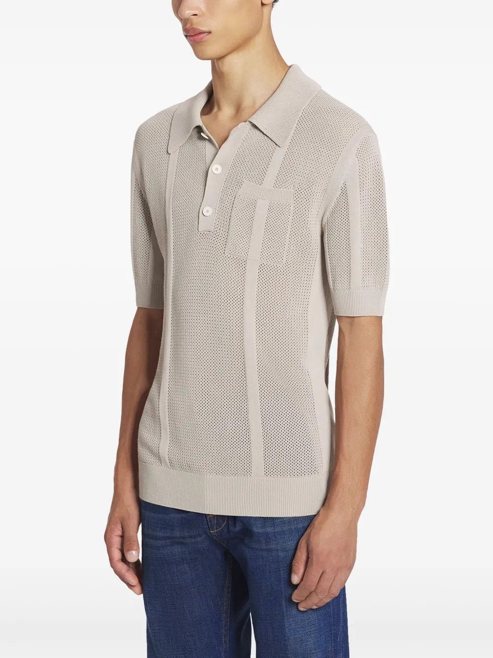 Lanvin oc11z0426 Open knit Polo Shirt in Light Beige Size US S / EU 44-46 / 1 - 2 Thumbnail