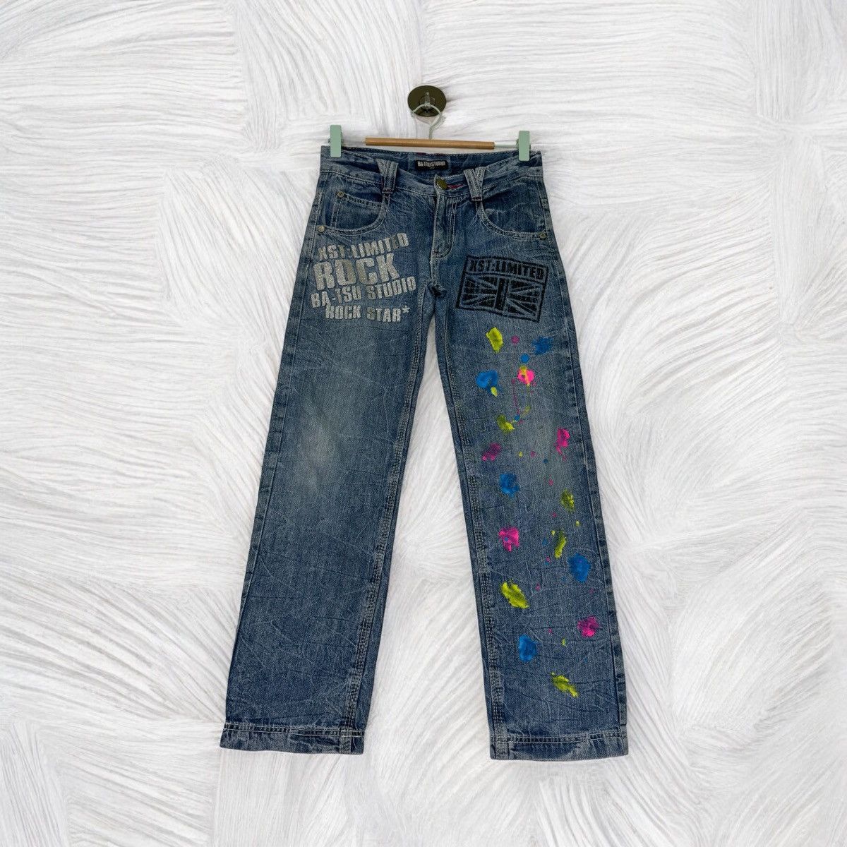 Japanese Brand × Vintage BA-TSU STUDIO ROCK STAR PAINT SPLASHED ACID WASH DENIM JEANS Size US 27 - 1 Thumbnail