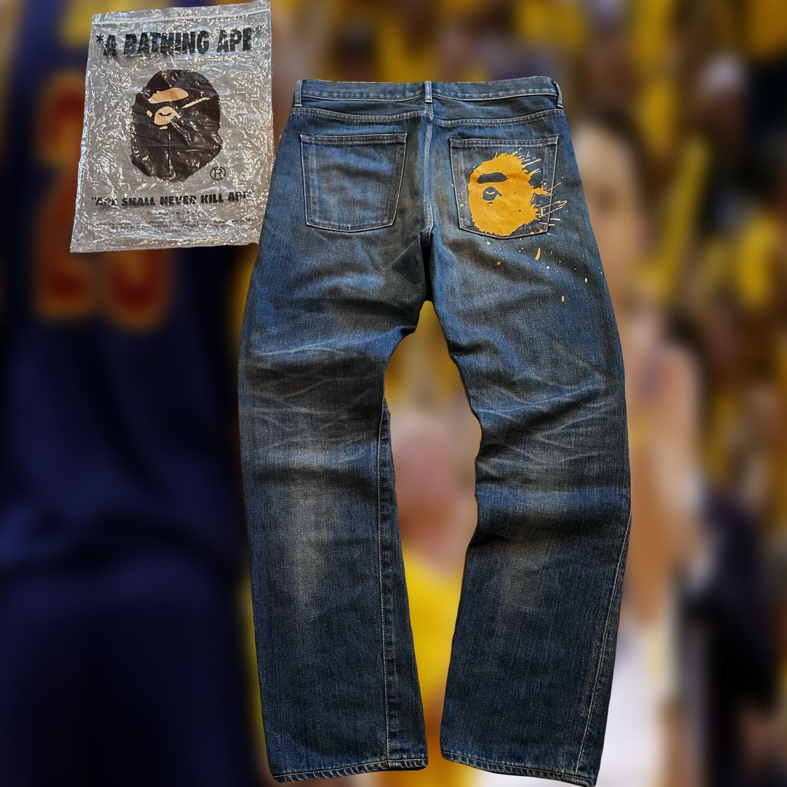 Bape 08 Bathing Ape paint splatter logo design washed denim jeans Size US 34 / EU 50 - 1 Thumbnail