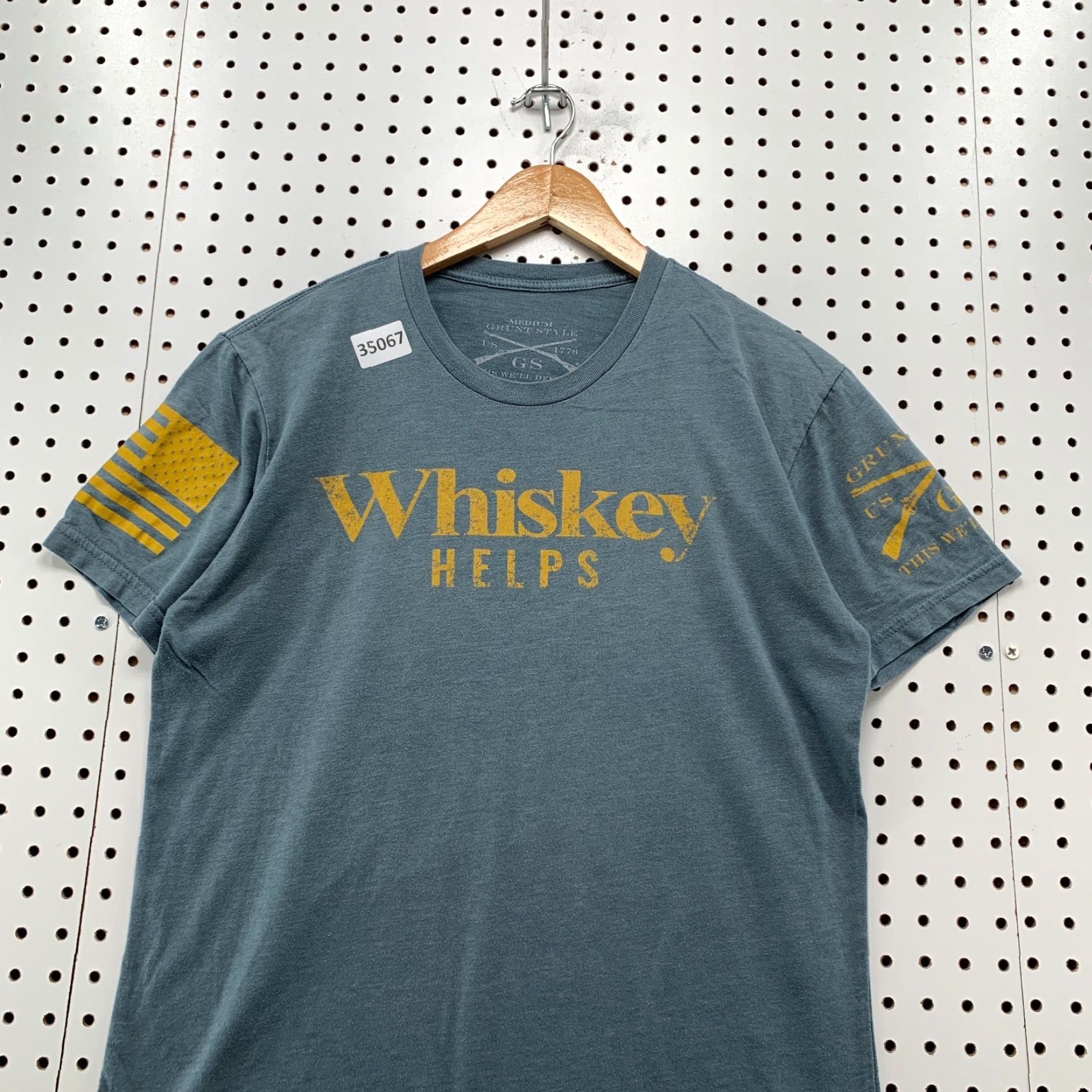 Vintage Grunt Style Shirt Mens M Gray Whisky Help USA Flag Army Shirt 19x27 Size US M / EU 48-50 / 2 - 2 Thumbnail