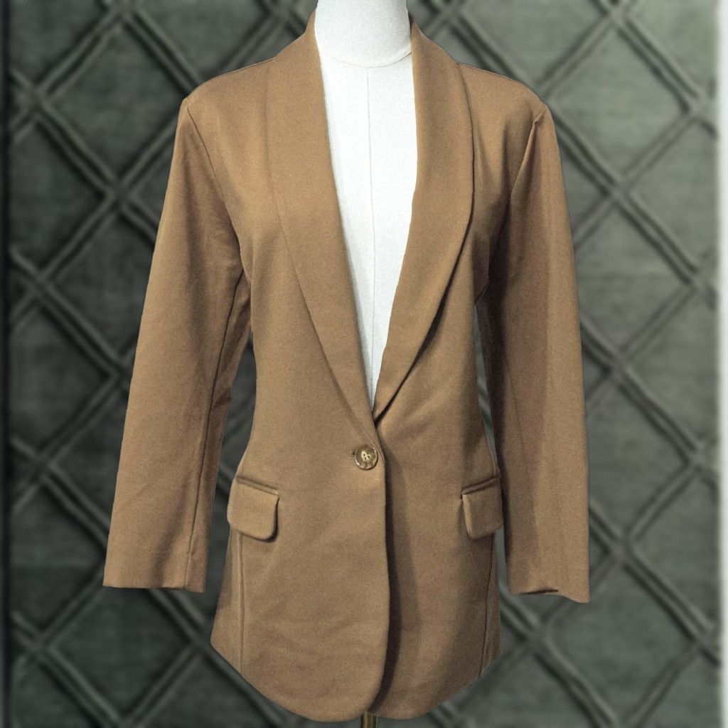 Vintage Susan Graver Blazer Womens M Beige Ponte Shawl Collar Longline Jacket Size M / US 6-8 / IT 42-44 - 1 Thumbnail