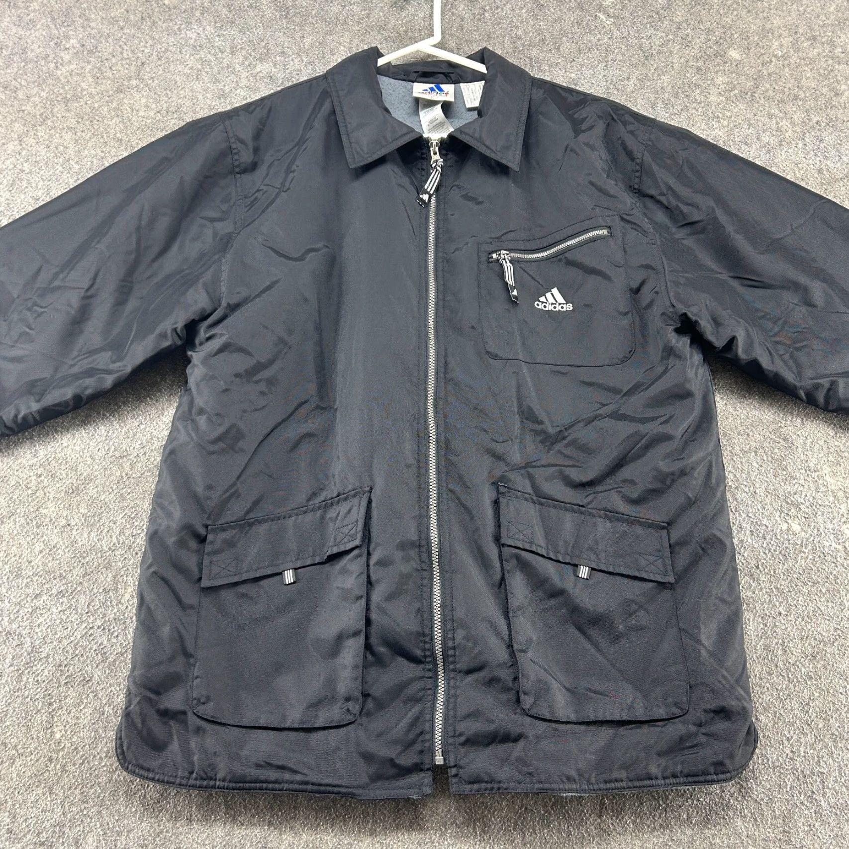 Adidas VINTAGE Adidas Jacket Mens L Black Parka Full Zip Quilted Lined Logo Nylon 90s Size US L / EU 52-54 / 3 - 4 Thumbnail
