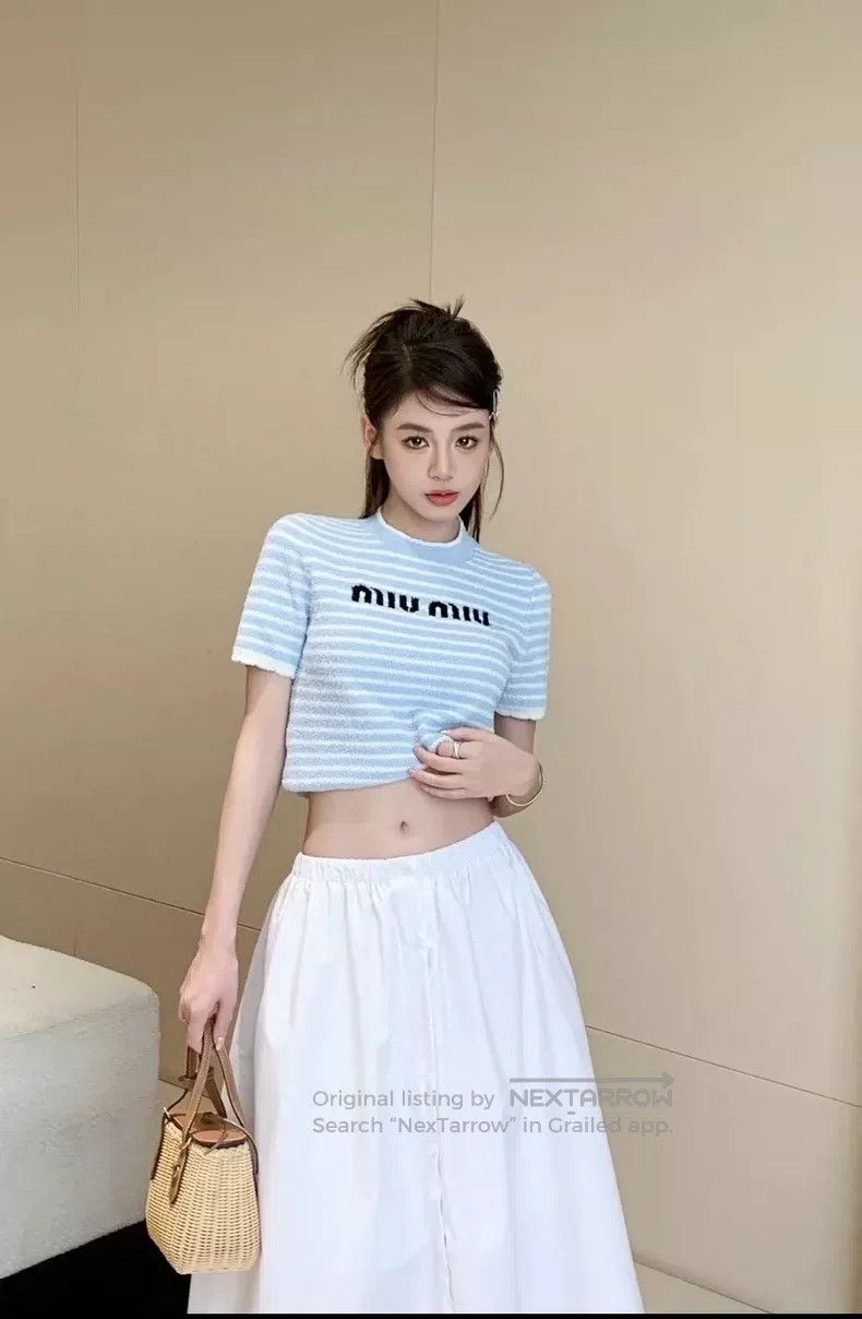 Miu Miu Miu Miu 38 Striped sky blue sweater short sleeve Size M / US 6-8 / IT 42-44 - 5 Thumbnail