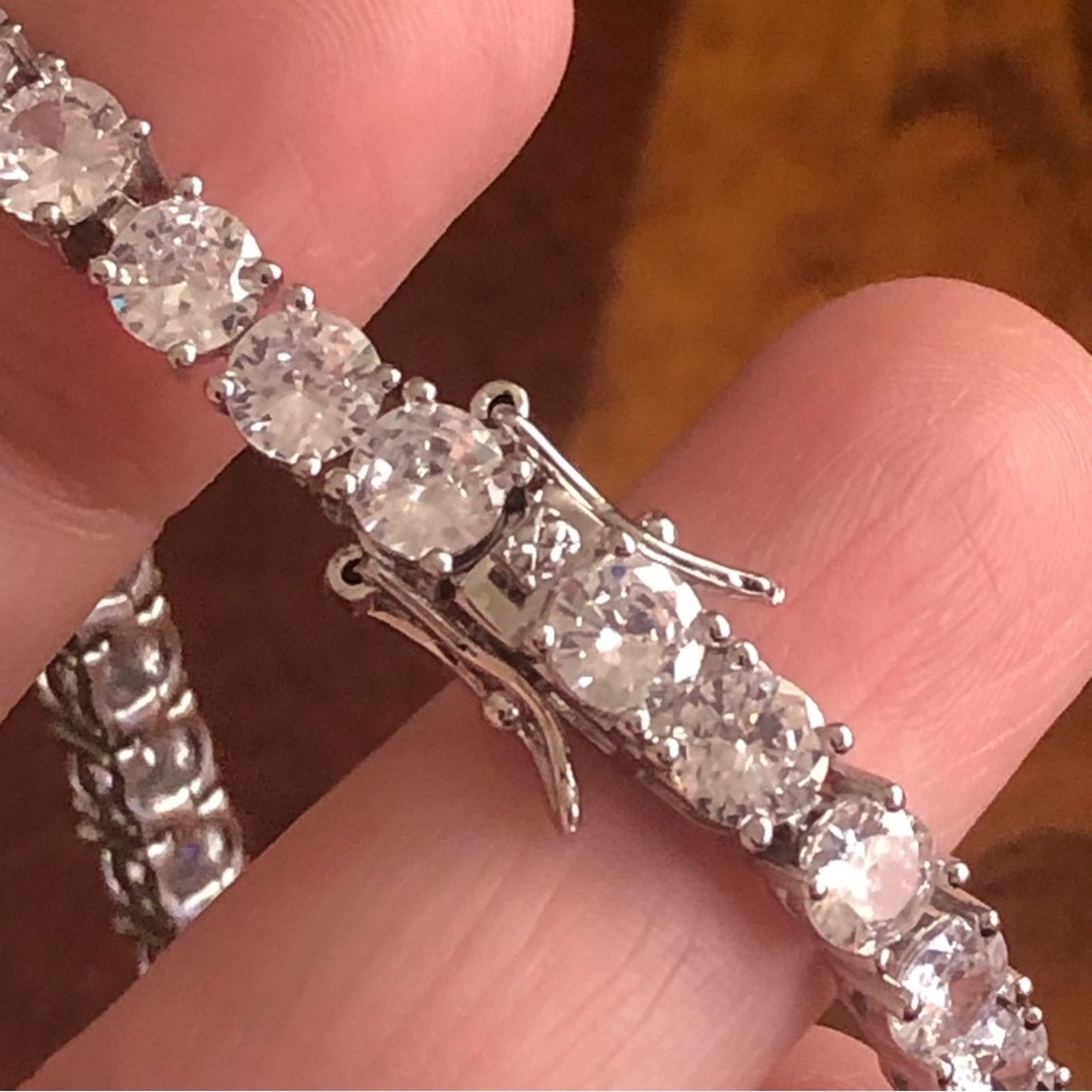 Jewelry Men’s 5mm round cubic zirconia 14k silver plated bracelet 9” Size ONE SIZE - 12 Thumbnail