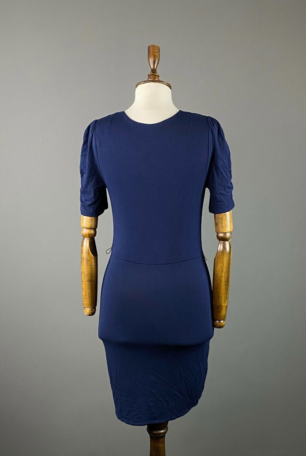 Designer Phase Eight Navy Blue V-Neck 3/4 Sleeve A-Line Dress Size 10 Size L / US 10 / IT 46 - 5 Thumbnail