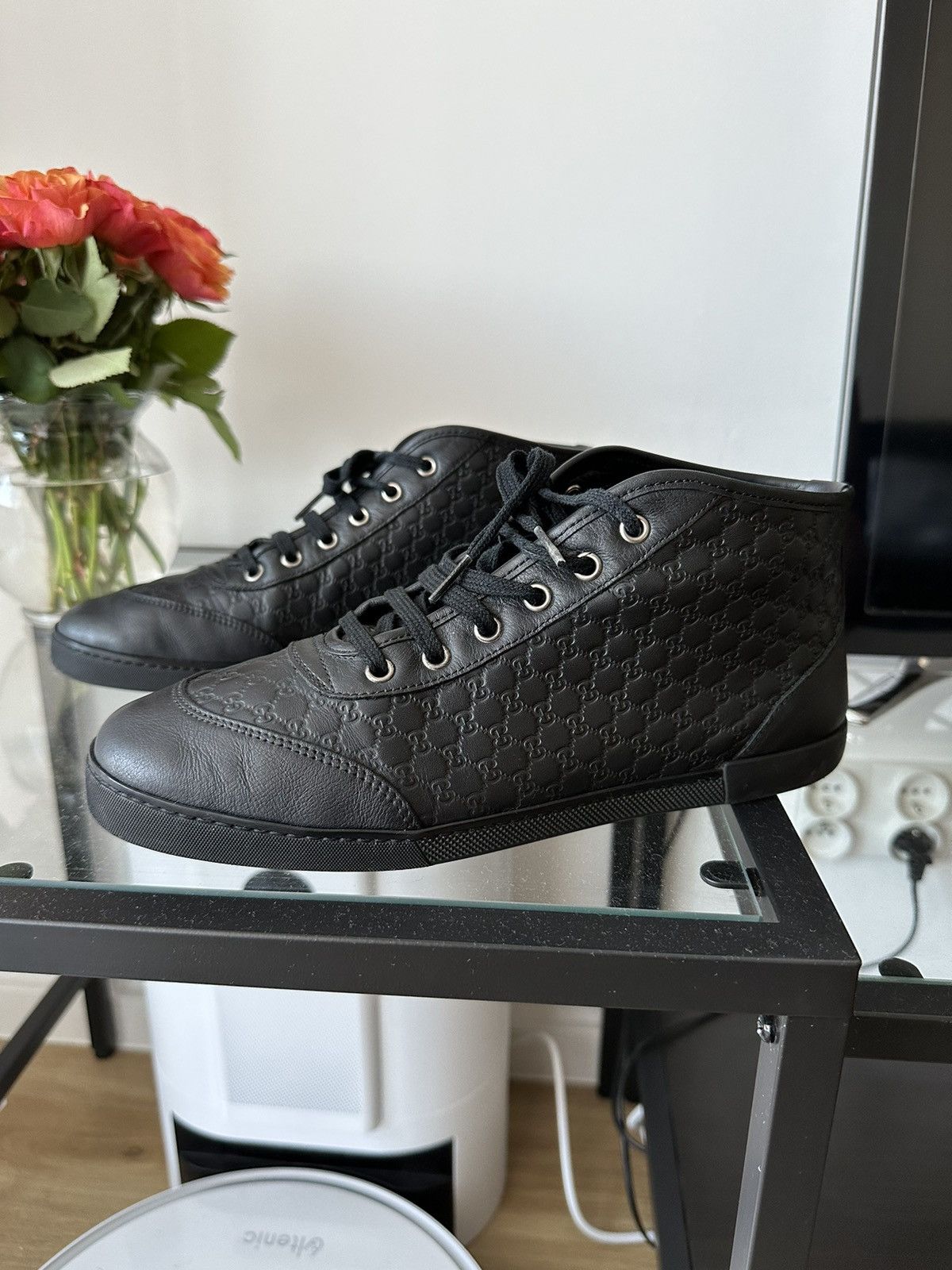 Gucci GUCCI micro guccissima black leather sneakers 391499 Size US 9.5 / IT 39.5 - 1 Thumbnail