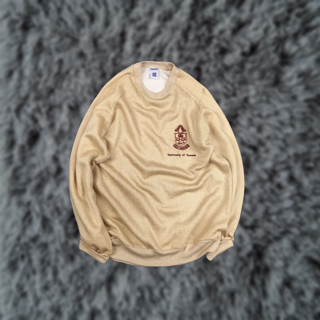 Vintage VINTAGE University of Toronto Crew Check Beige Sweatshirt Y2K Size US L / EU 52-54 / 3 - 1 Thumbnail