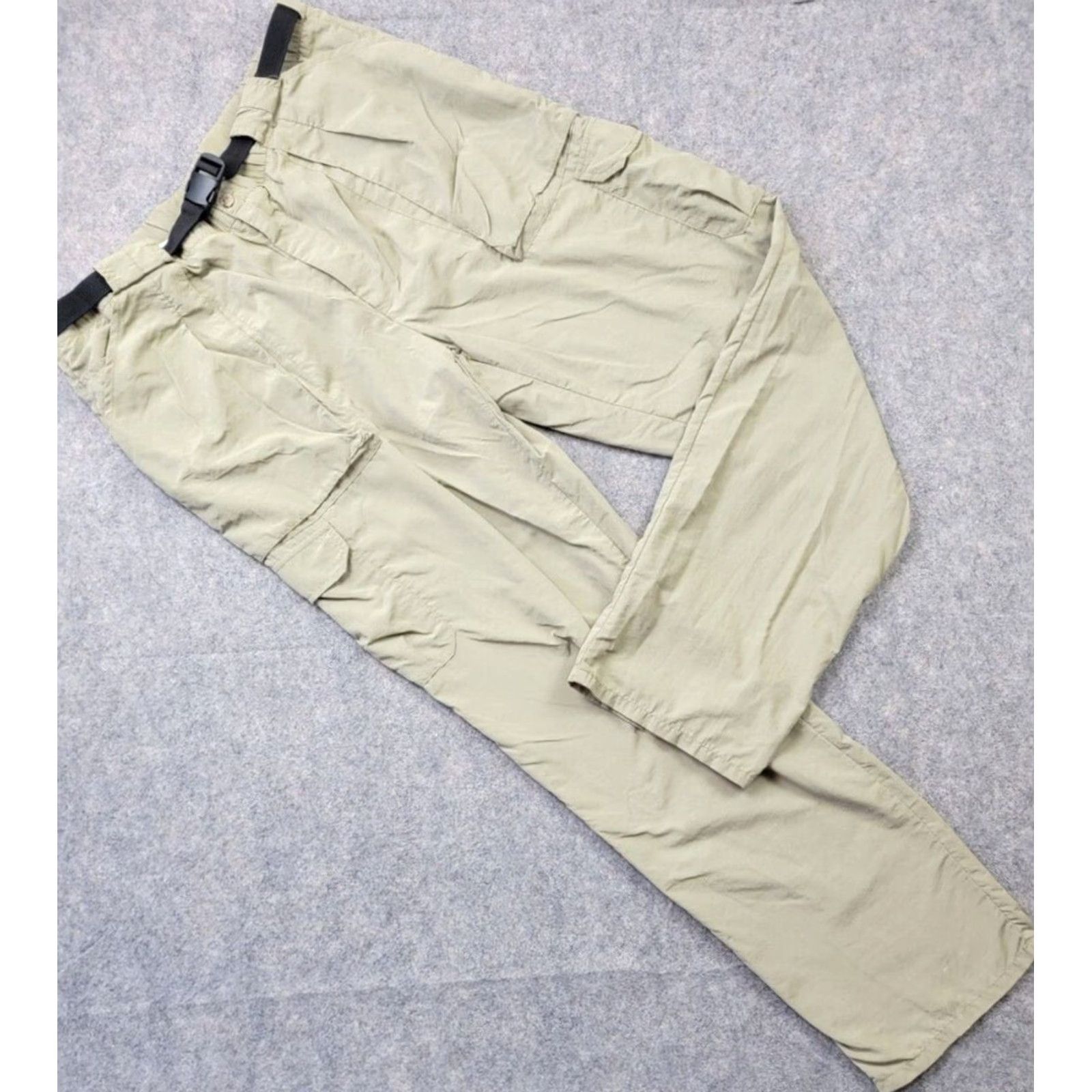 Vintage L.L. Bean Sportif Pants Mens Large Beige Belted Cargo Pockets Cargo Style Inseam 32" Regular Fit Front Zip Outdoor Travel Casual Nature Mens Size US 33 - 2 Thumbnail