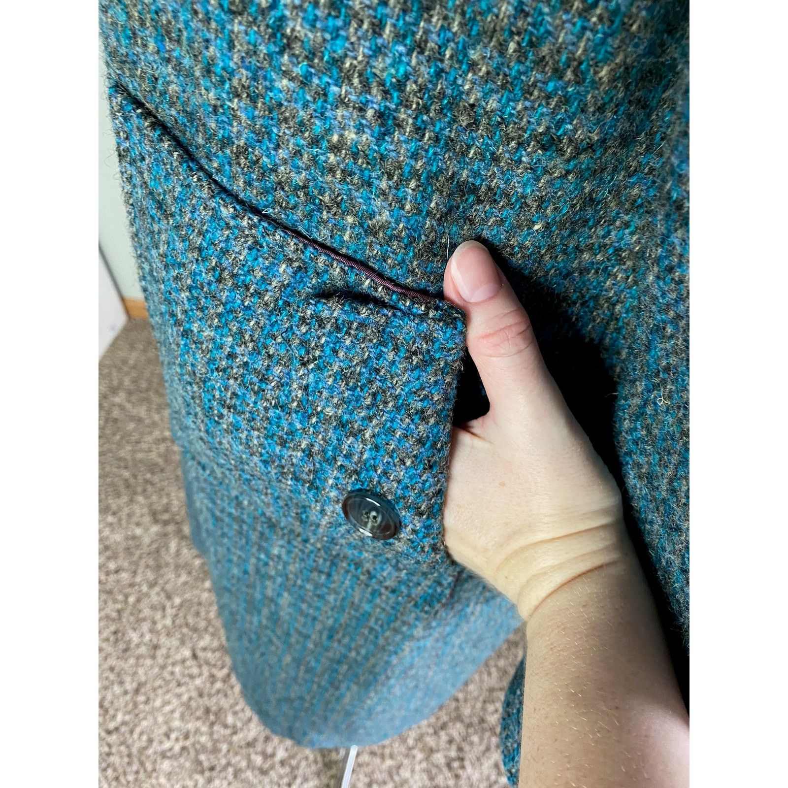Vintage swing coat plaid blue gray vintage wool 1970s Size L / US 10 / IT 46 - 5 Thumbnail