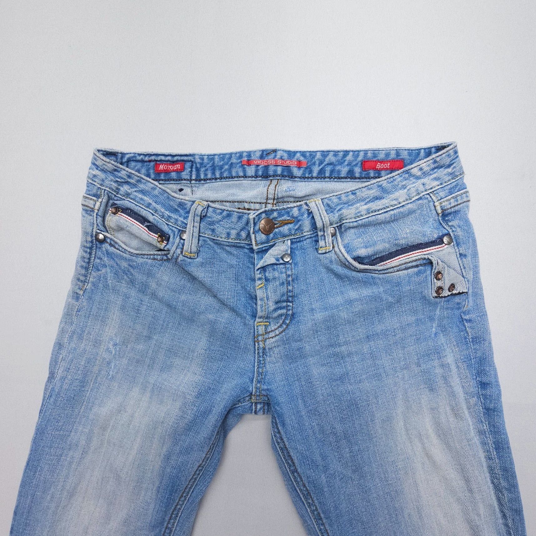 Vintage VIGOSS Vintage Low Rise Button Fly Jeans Women 29 Blue Bootcut 90s Bohemian American Western 5-Pocket Denim jeans Size 29" - 6 Thumbnail