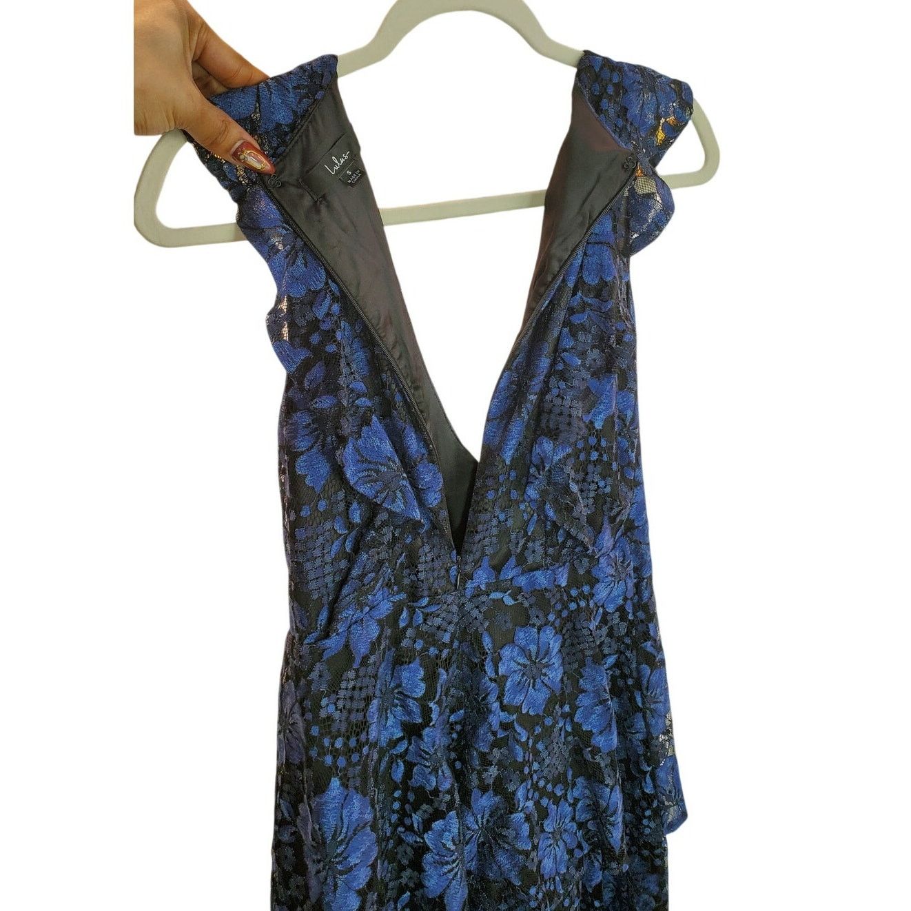 Lulus LuLus Royal Blue Lace Sheath Dress Nude Lined V-Neck Size S Size S / US 4 / IT 40 - 4 Thumbnail