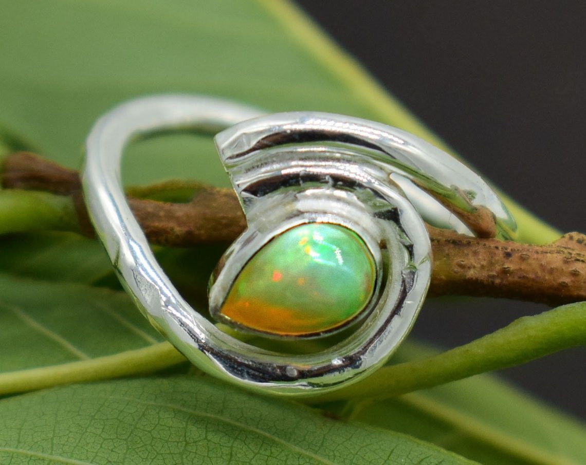 Handmade Natural Ethiopian Opal Handmade 925 Sterling Silver Ring Size ONE SIZE - 2 Thumbnail