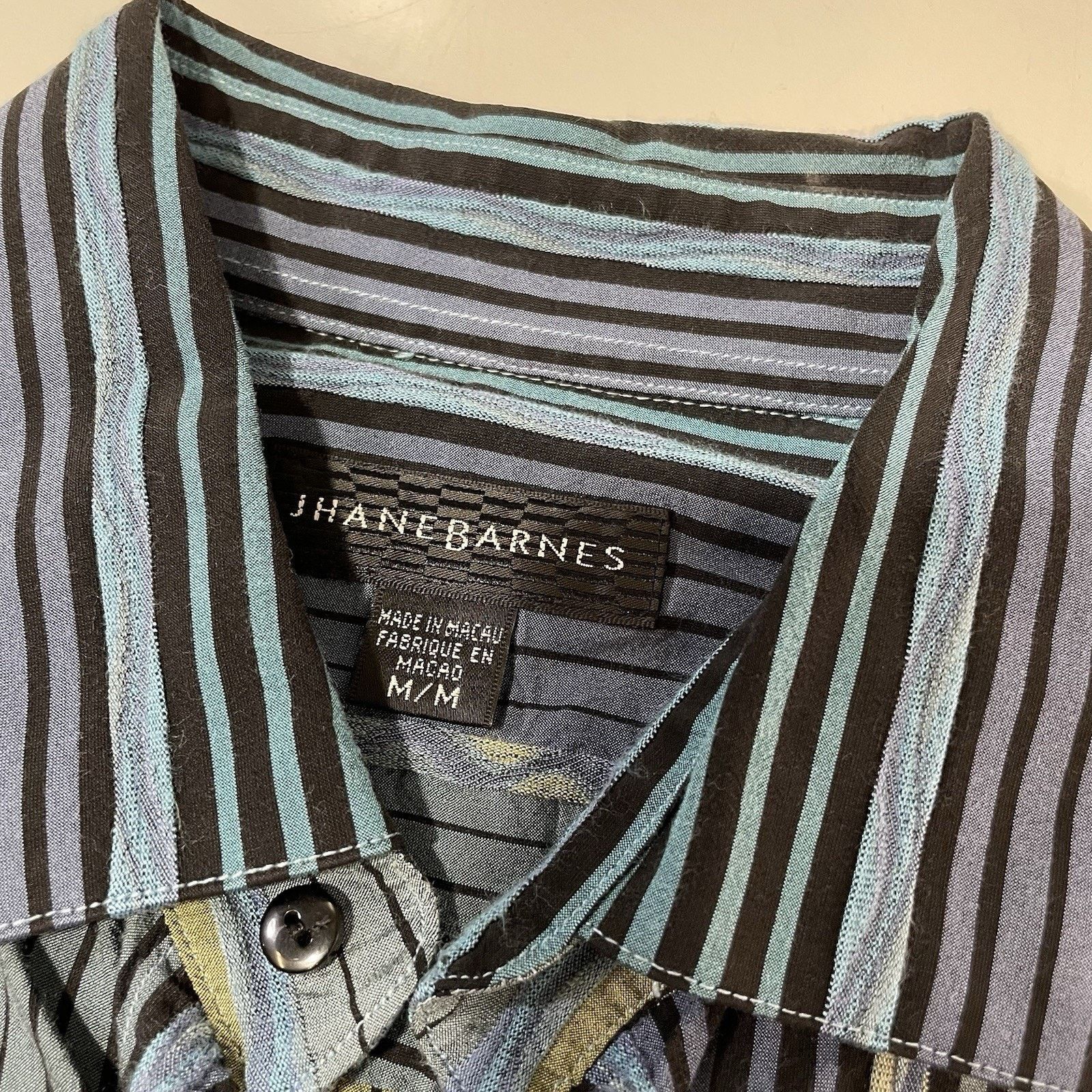 Jhane Barnes Vintage Jhane Barnes Shirt Men’s Med Blue Green Stripe Slim Size US M / EU 48-50 / 2 - 3 Thumbnail