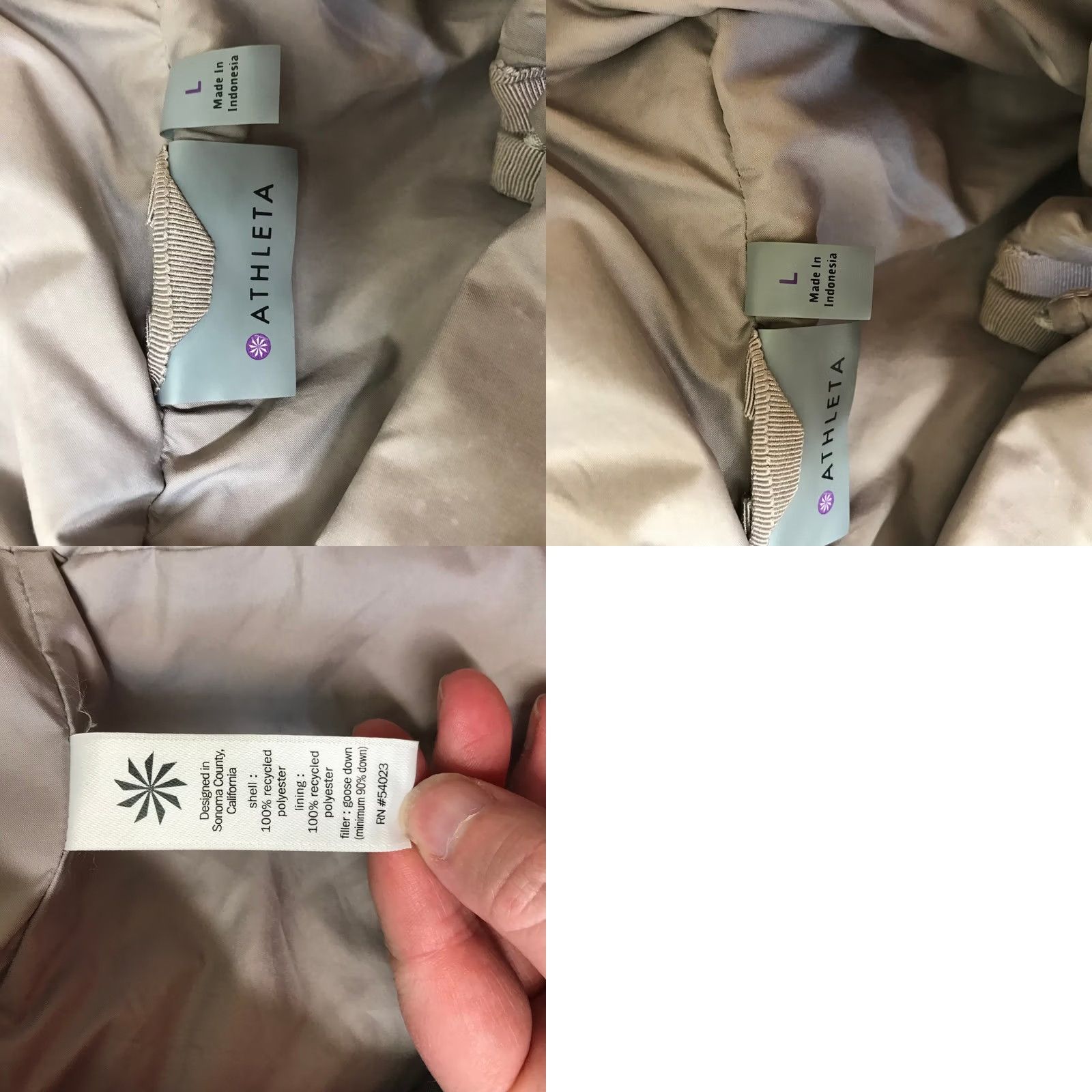 Athleta Athleta Puffer Jacket Mens? Womens Silver Taupe Quilted Funnel Neck Zip Pocket Mid-Length Seasonal Winter Fall Regular Size L Size L / US 10 / IT 46 - 8 Thumbnail