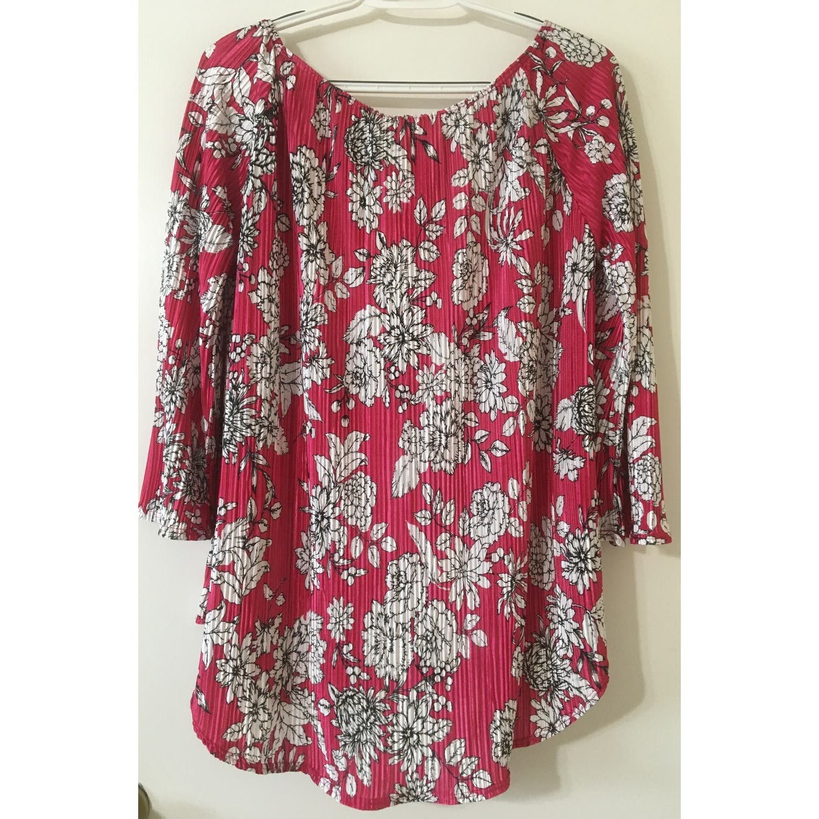 Other NWT Hanger 55 Large 3/4 Sleeve Pink & Black Floral Crêpe Top Size L / US 10 / IT 46 - 2 Thumbnail
