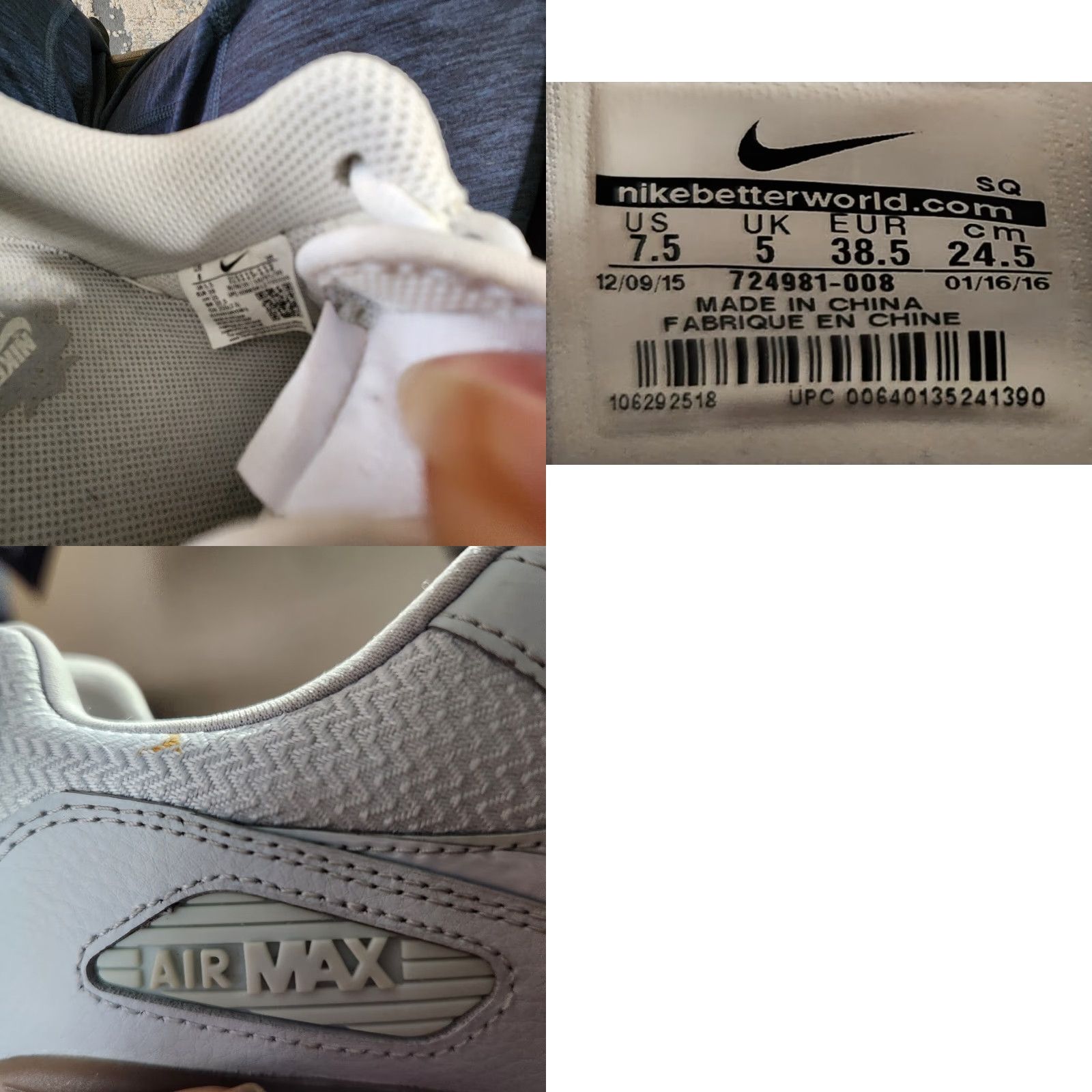 Nike Nike Womens Air Max 90 Ultra Essential Sneaker Sz 7.5 Stealth Platinum White Blue 724981-008 Womens Shoes Size US 8 / IT 38 - 8 Thumbnail