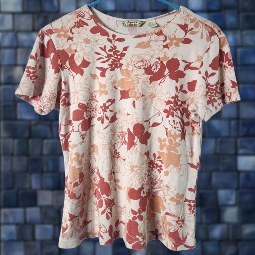 Tommy Bahama Tommy Bahama Womens T-Shirt Silk Blend Floral Short Sleeve Crew Neck Pullover Top S Multicolor Size S / US 4 / IT 40 - 1 Thumbnail