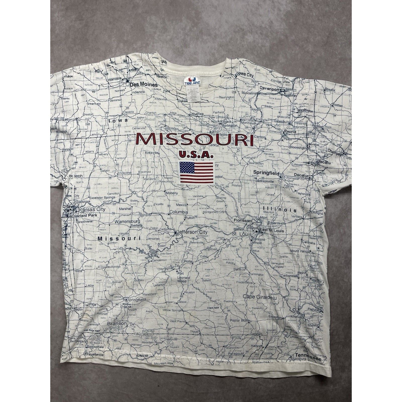 TEE JAYS VTG 90s Tee Jays Missouri USA Map T-Shirt AOP XL White KC St Size US XL / EU 56 / 4 - 2 Thumbnail