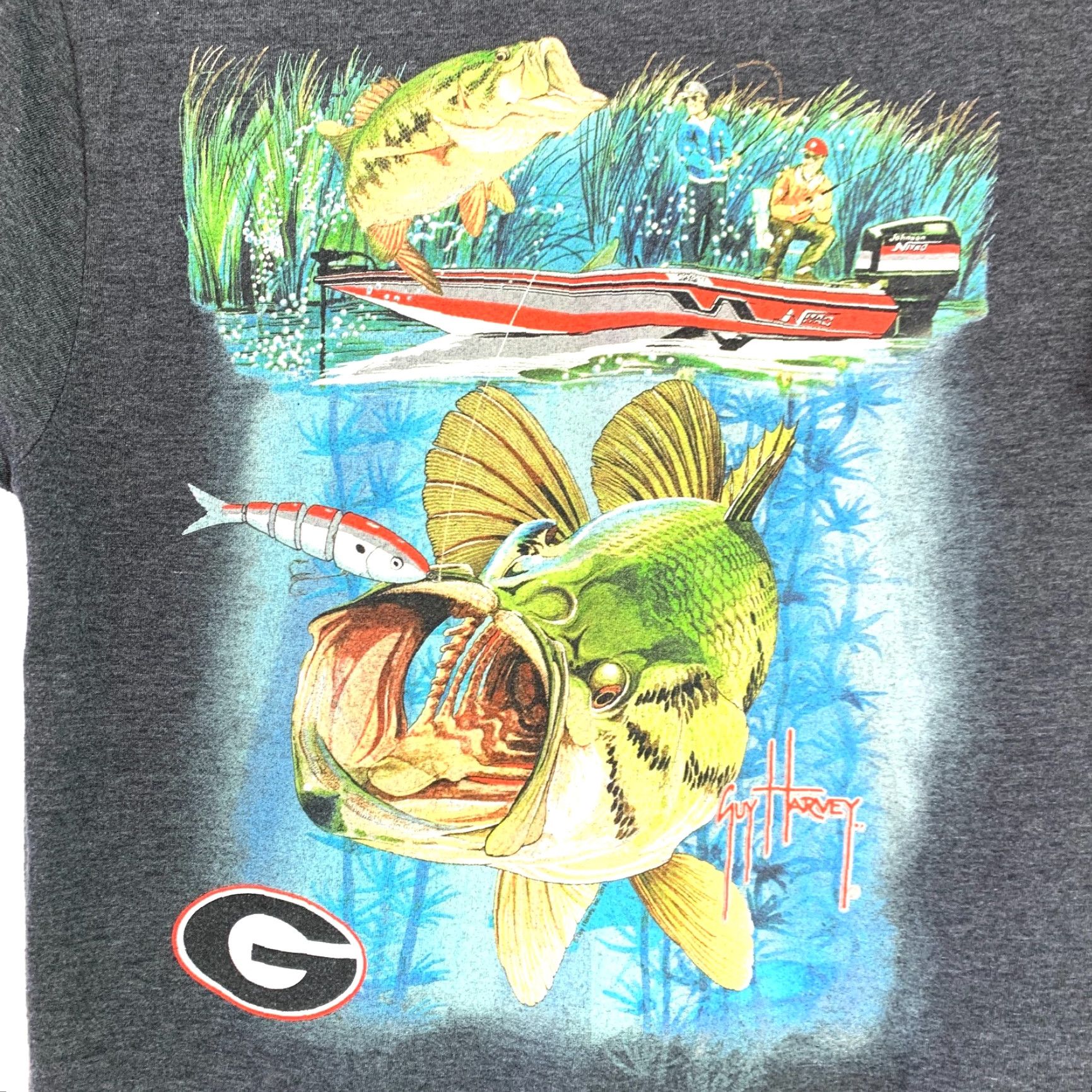 Guy Harvey Guy Harvey Fishing Largemouth Bass Nature Tee T-Shirt Mens Size Small Gray Crew Neck Short Sleeve Shirt S Mens Size US S / EU 44-46 / 1 - 5 Thumbnail