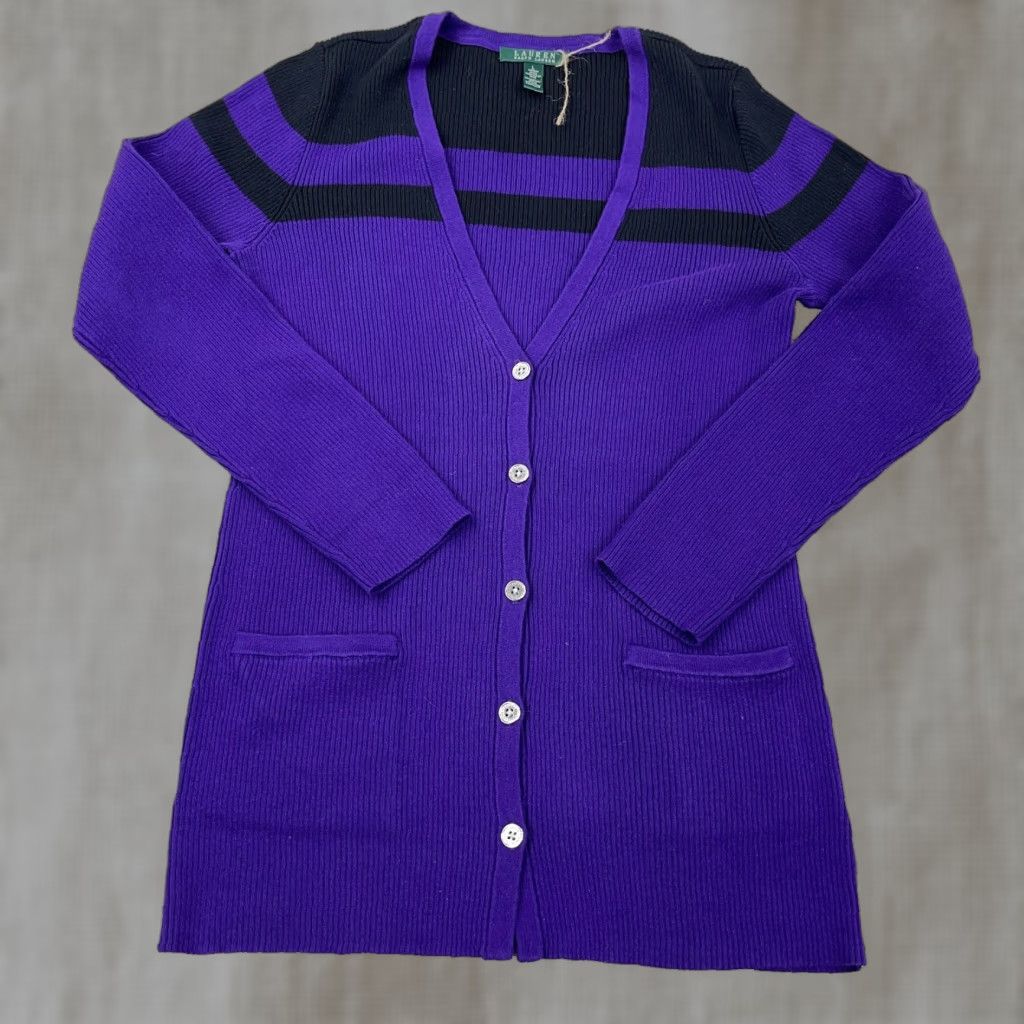Ralph Lauren VINTAGE Lauren Ralph Lauren Cardigan Shirt Women L Purple Pockets All Seasons Lightweight 90s/Classic Mens Womens Size L / US 10 / IT 46 - 1 Thumbnail