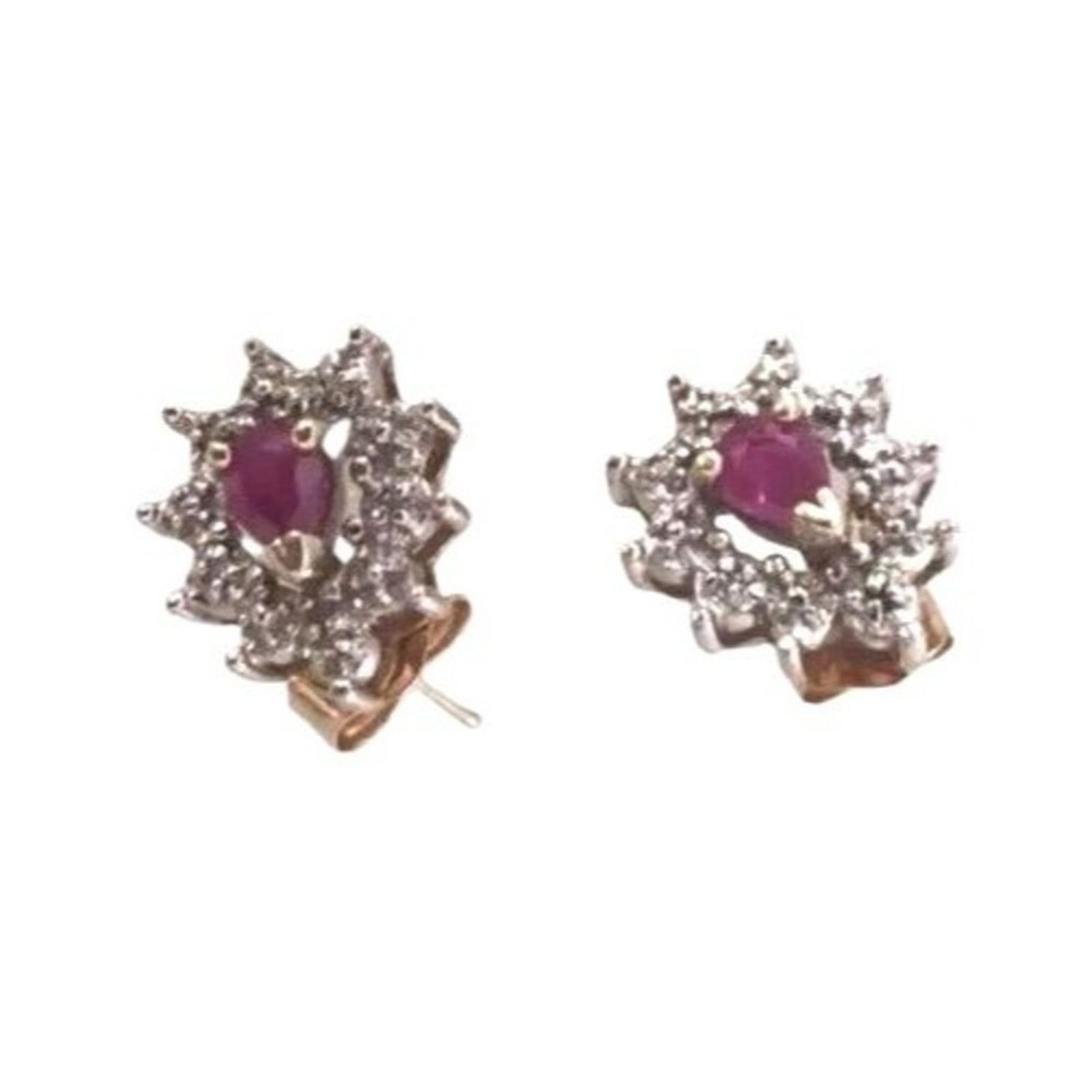 The Unbranded Brand 10K White Yellow Gold Genuine Ruby & Diamond Stud Earrings Size ONE SIZE - 8 Thumbnail