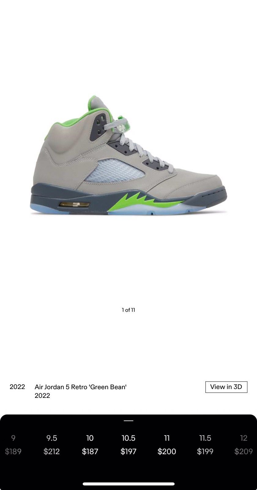 Jordan Brand Air Jordan Retro 5 Green Bean Size 10.5 Size US 10.5 / EU 43-44 - 10 Thumbnail