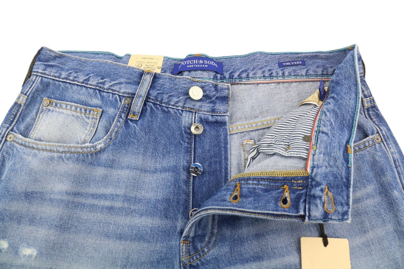 Scotch & Soda THE VERT W32/L32 Blue Distress Straight Jeans 88597 Size US 32 / EU 48 - 4 Thumbnail