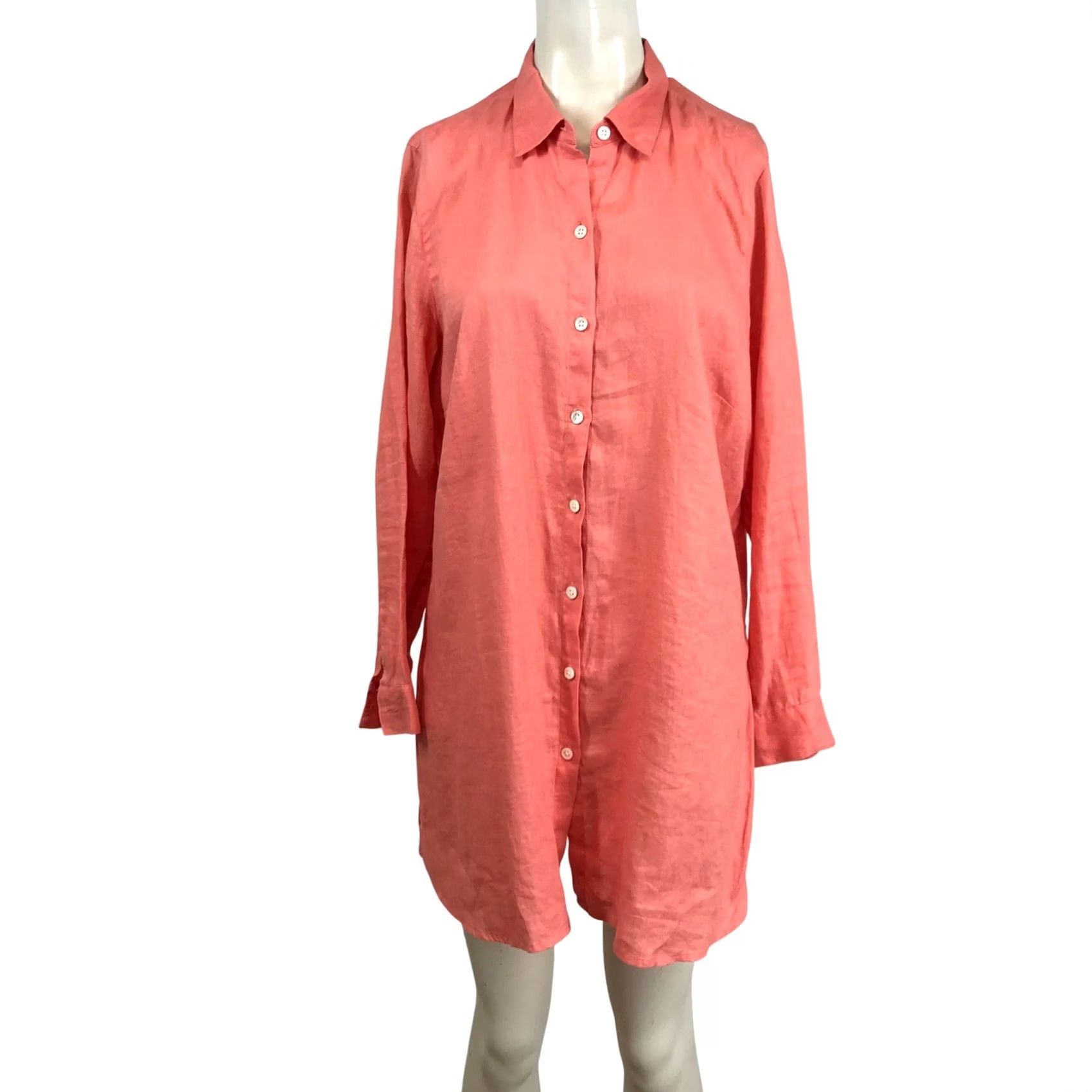 J. Jill J. Jill Love Linen Tunic Shirt Womens PM Coral Pink Button-Down, 100% Linen, Long Sleeve, Relaxed Casual Wear Size M / US 6-8 / IT 42-44 - 2 Thumbnail