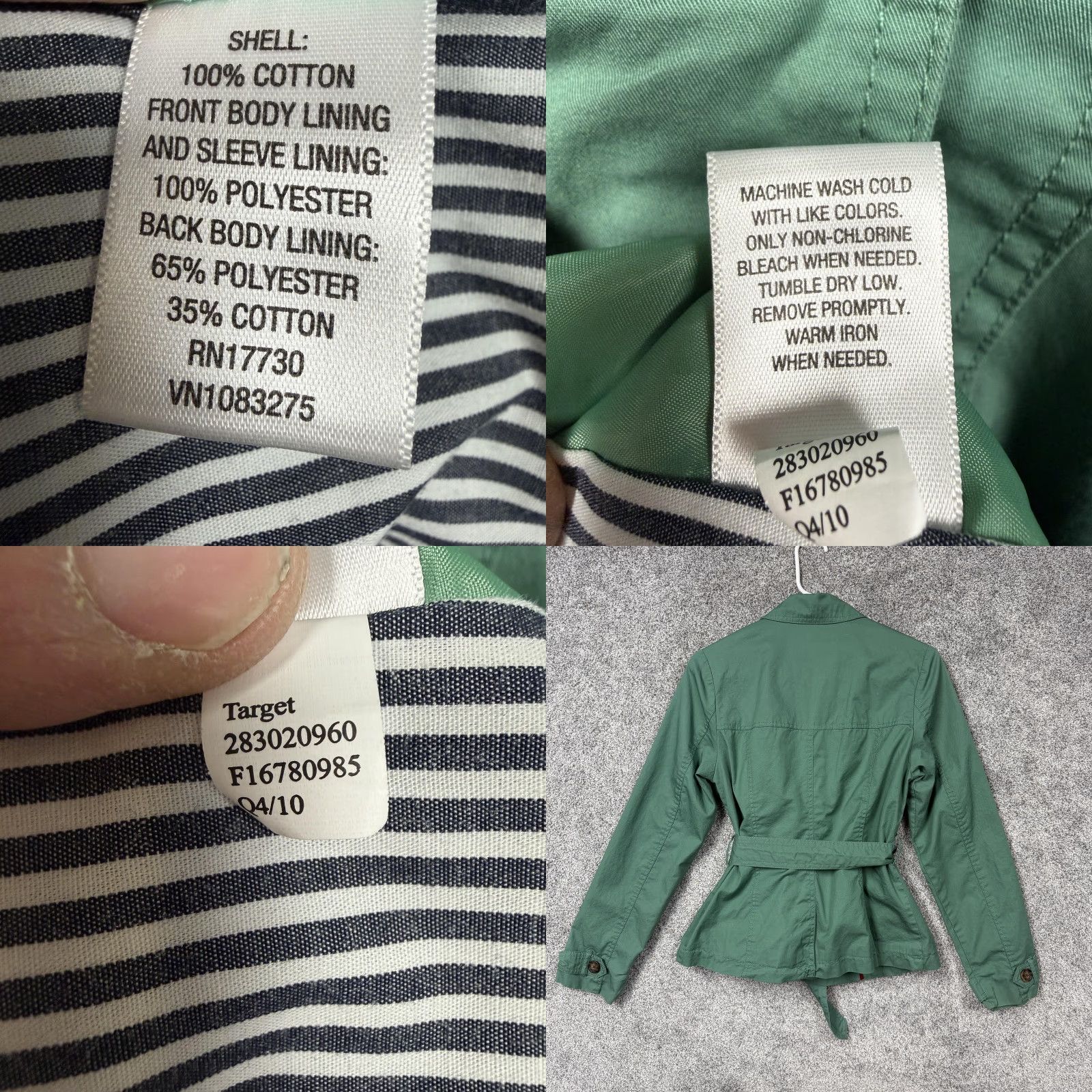 Merona Merona Jacket Womens Small Green Belted Trench Water Repellent Preppy Academia Size S / US 4 / IT 40 - 8 Thumbnail