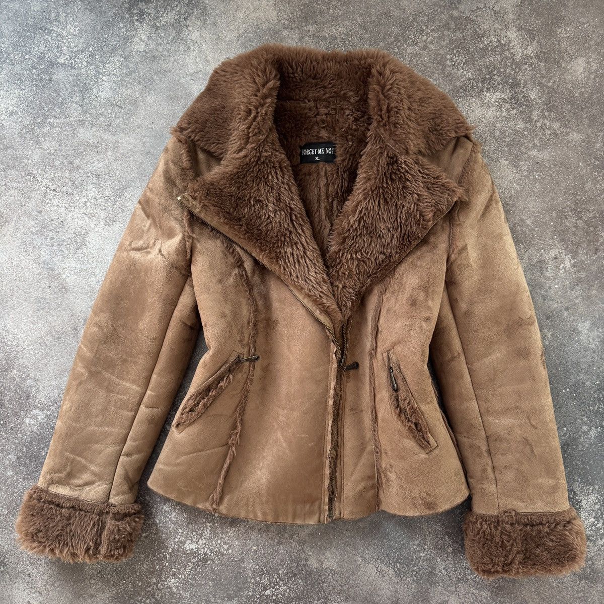 20471120 Japanese Style Faded/Washed Faux Fur Sheepskin Jacket Size XL / US 12-14 / IT 48-50 - 1 Thumbnail