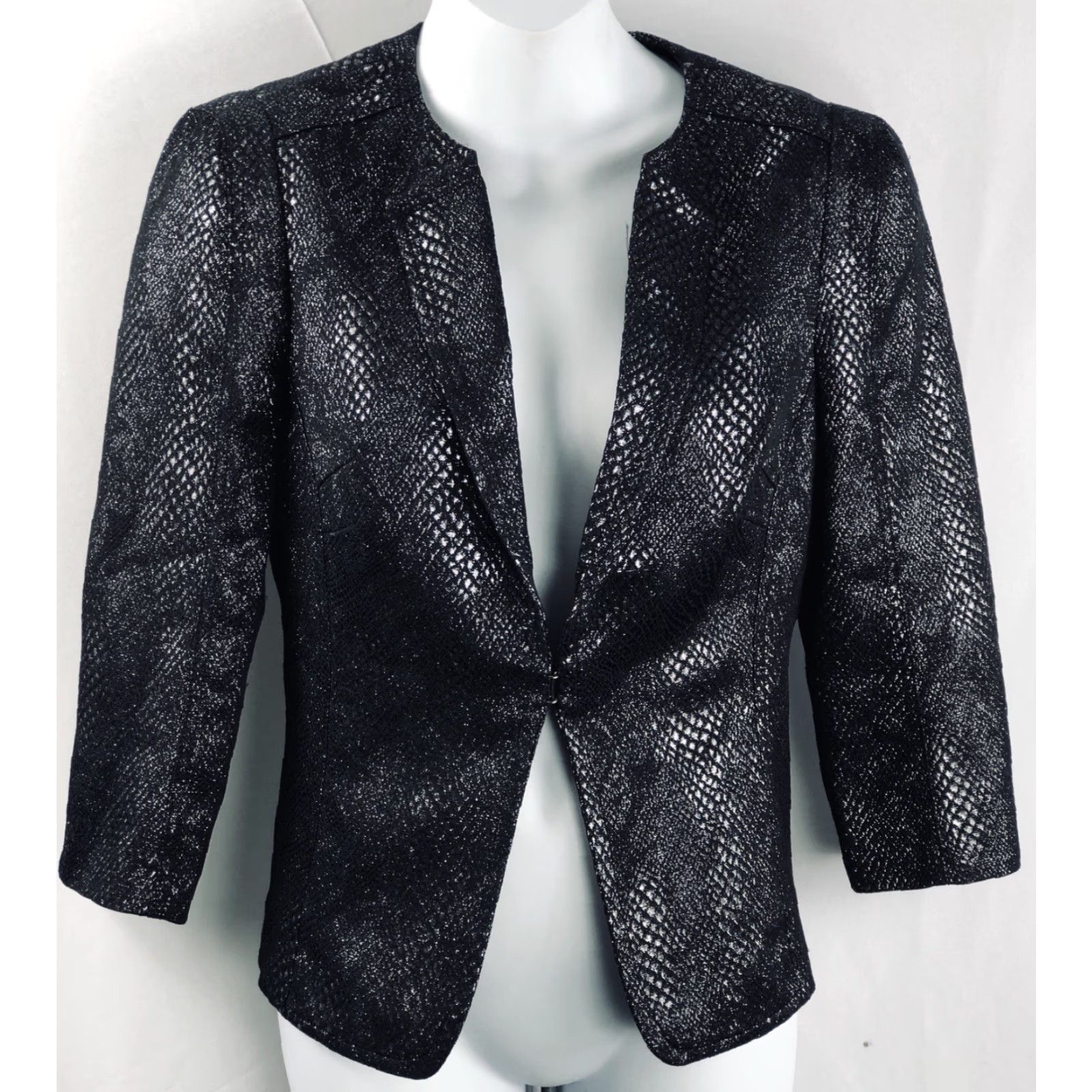 Express Express Blazer Jacket 4 Black Snake Metallic Hook Front 3/4 Sleeves Lapel Lined Jacket Size S / US 4 / IT 40 - 5 Thumbnail