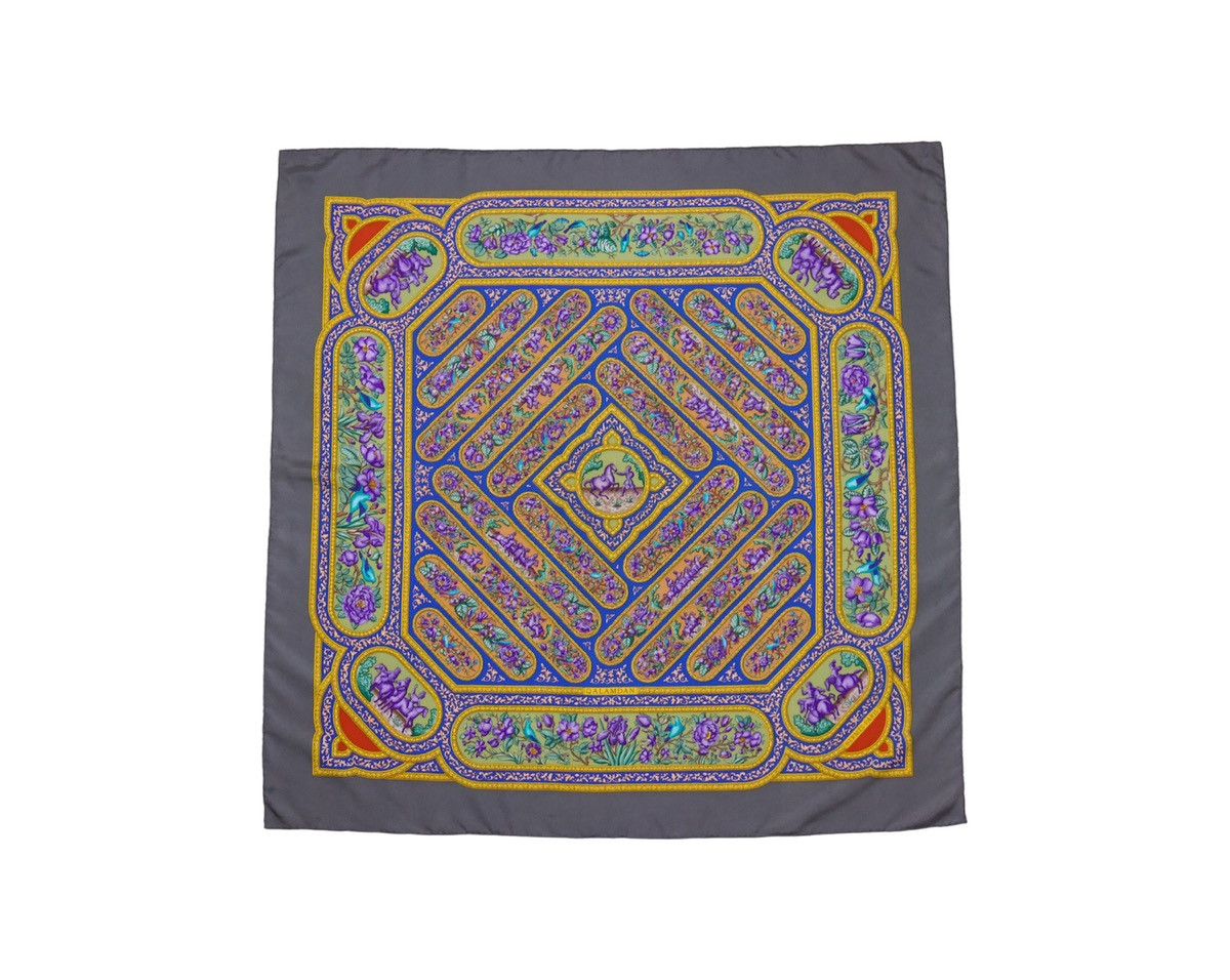 image of „Qalamdan” Hermes Carre 90 Silk Scarf Shawl Handkerchief in Grey, Women's