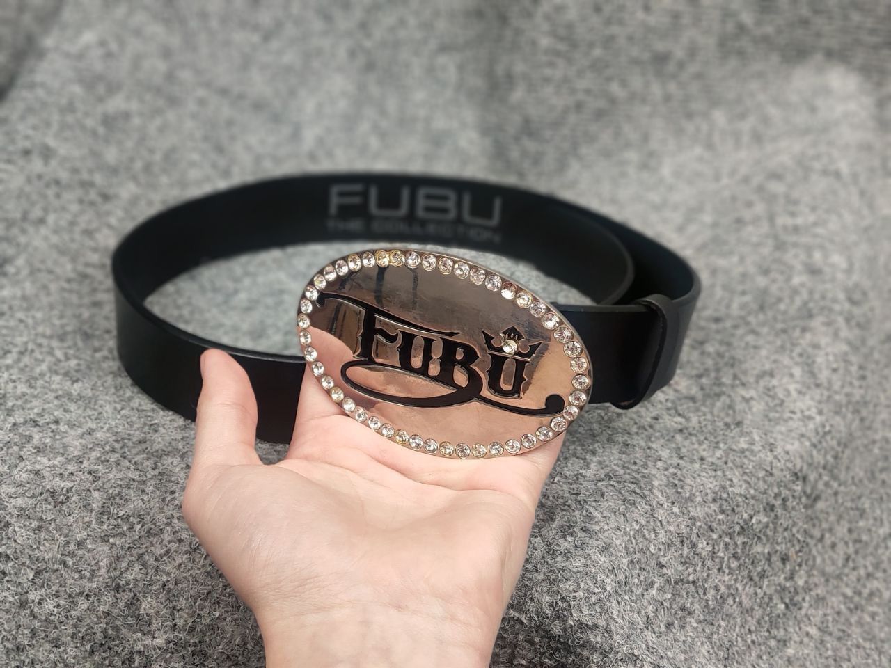 Fubu Vintage FUBU leather belt buckle rhinestones rap style 2000s Size ONE SIZE - 4 Thumbnail