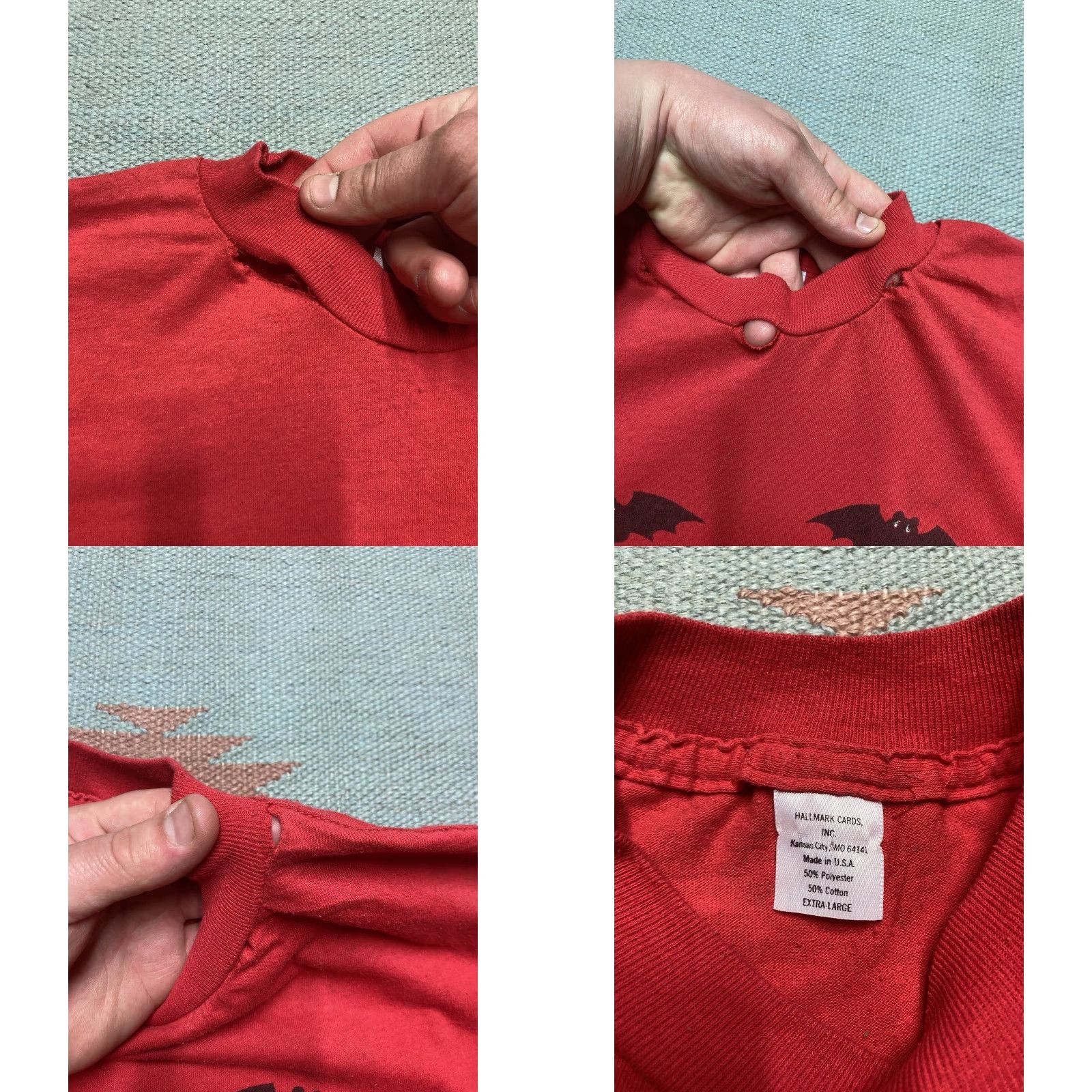 Vintage VINTAGE 80s Halloween Monster Face Bats Distressed Single Stitch XL T-Shirt Men Red Size US XL / EU 56 / 4 - 8 Thumbnail