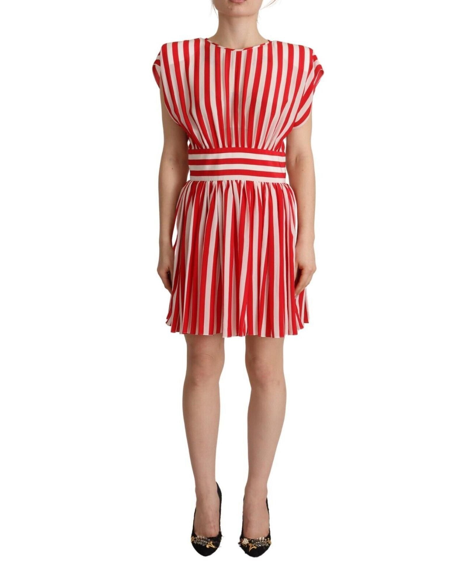 image of Dolce Gabbana Striped Silk Mini A-Line Dress in Red, Women's (Size Small)