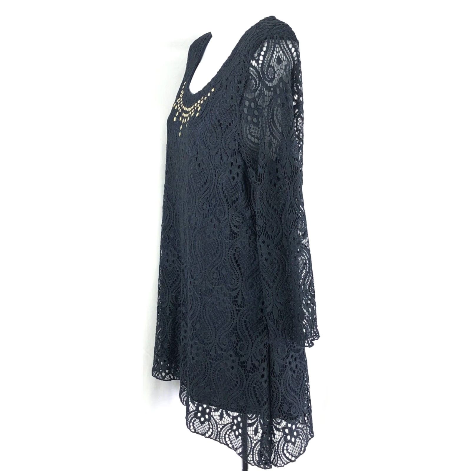 Vintage VINTAGE Lace top M Blue Beaded Crochet Asymmetrical Hem Whimsigoth Boho Fairy Grunge Shirt Womens Size M / US 6-8 / IT 42-44 - 2 Thumbnail