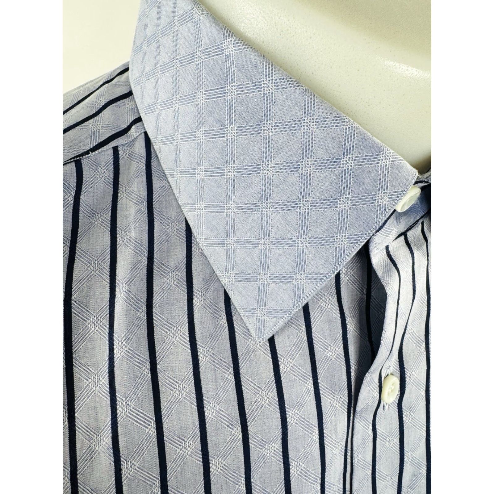 Stefano Ricci STEFANO RICCI Dress Shirt Striped Cuff Collar Mens 17 43 Blue/Black Long Sleeve Shirt Size US XL / EU 56 / 4 - 4 Thumbnail