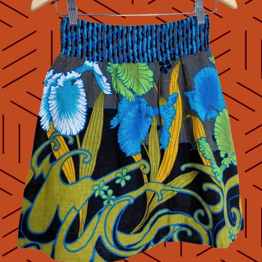 Free People FREE PEOPLE Floral Linen Blend Skirt Blue Green XS Short A-Line Womens Skirt XS Petite Micro-Review Size 26" / US 2 / IT 38 - 1 Thumbnail