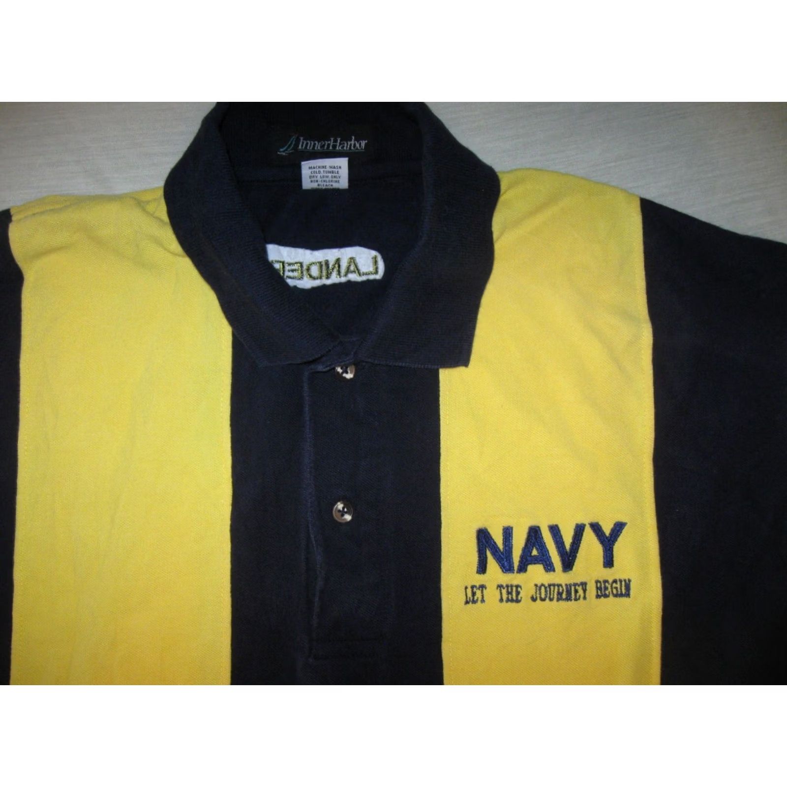 Vintage United States NAVY Let The Journey Begin VTG Polo Shirt Men XL Blue Embroidered USA Landers Polo Size US XL / EU 56 / 4 - 2 Thumbnail