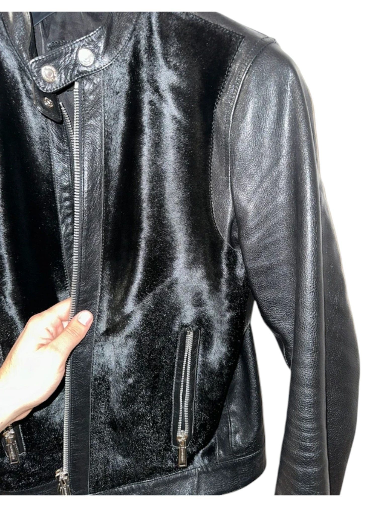 Dsquared2 Dsquared2 Leather & Pony Hair Biker Jacket c.2010s Size US S / EU 44-46 / 1 - 9 Thumbnail