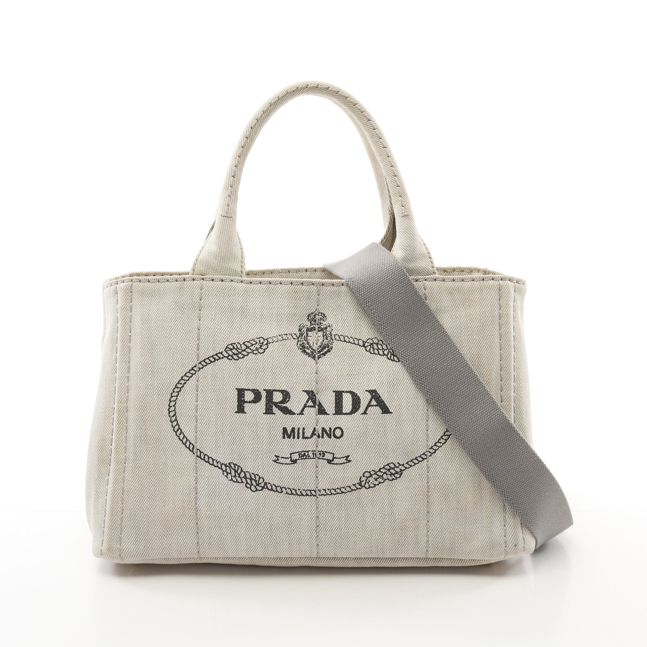 Prada Canapa Kanapa Handbag Tote Bag Canvas Light Gray