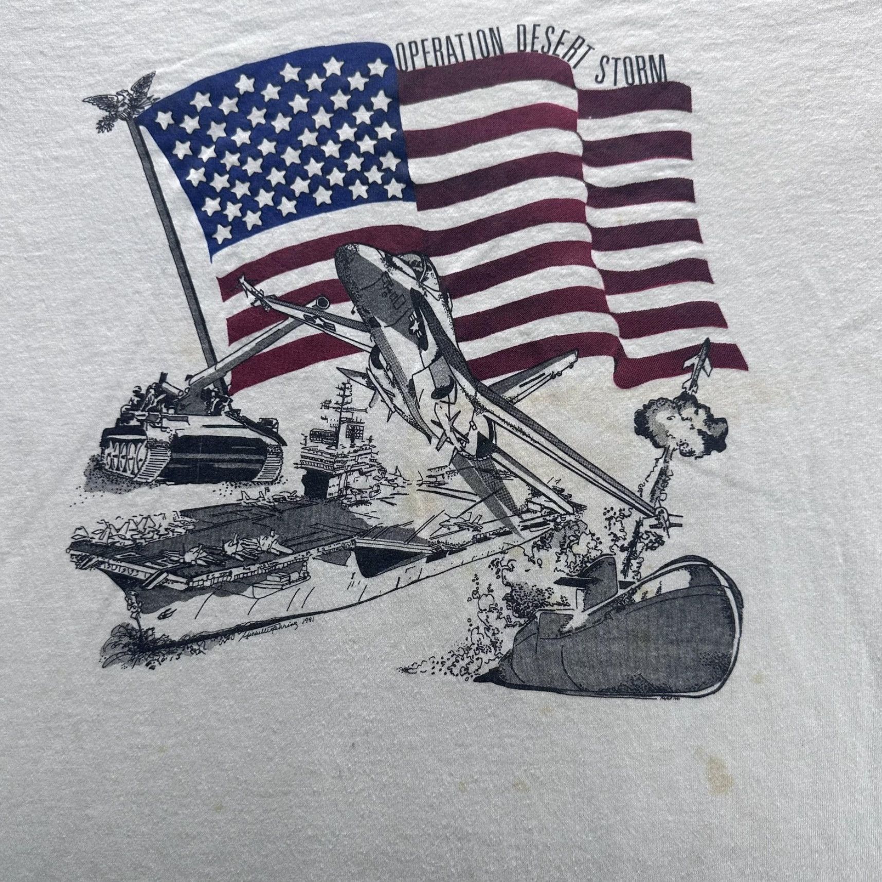 Vintage VINTAGE Screen Stars Best Operation Desert Storm Shirt Mens XL White USA Flag Military Graphic 90s T-Shirt Mens Size US XL / EU 56 / 4 - 2 Thumbnail