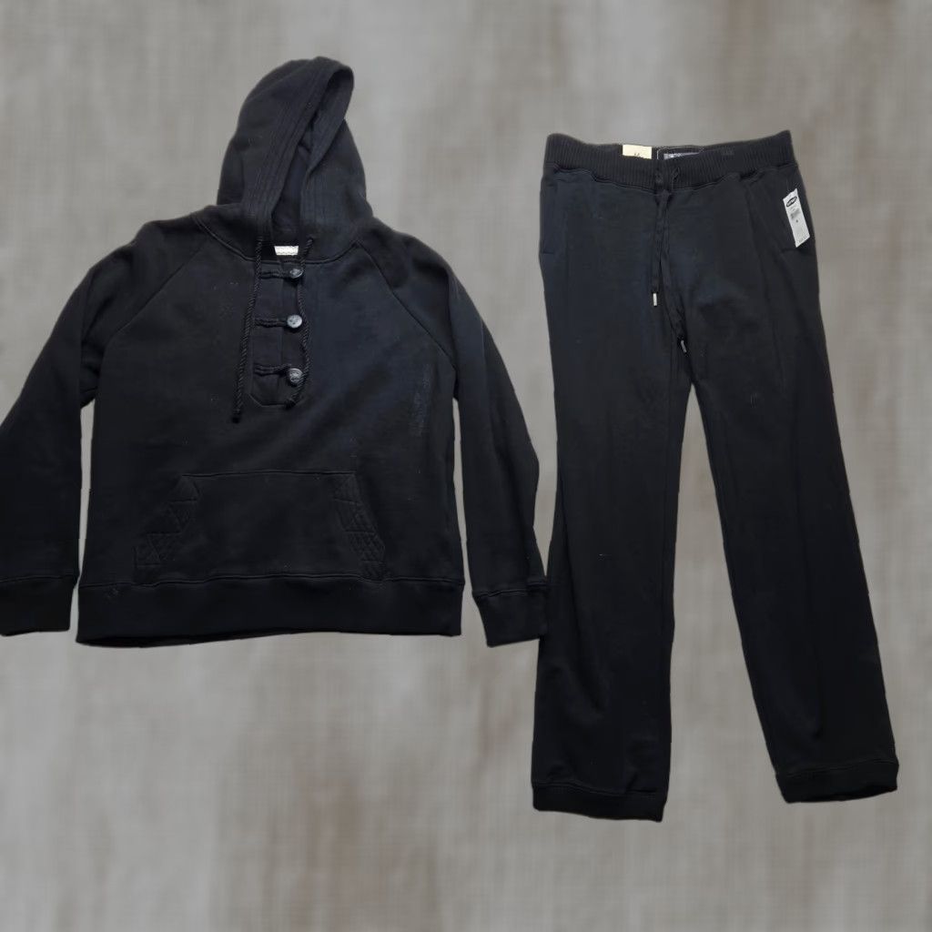 Old Navy Old Navy Jacket Women L Black Button Long Sleeve Hooded Coat Pants Set Vintage No Size L / US 10 / IT 46 - 1 Thumbnail
